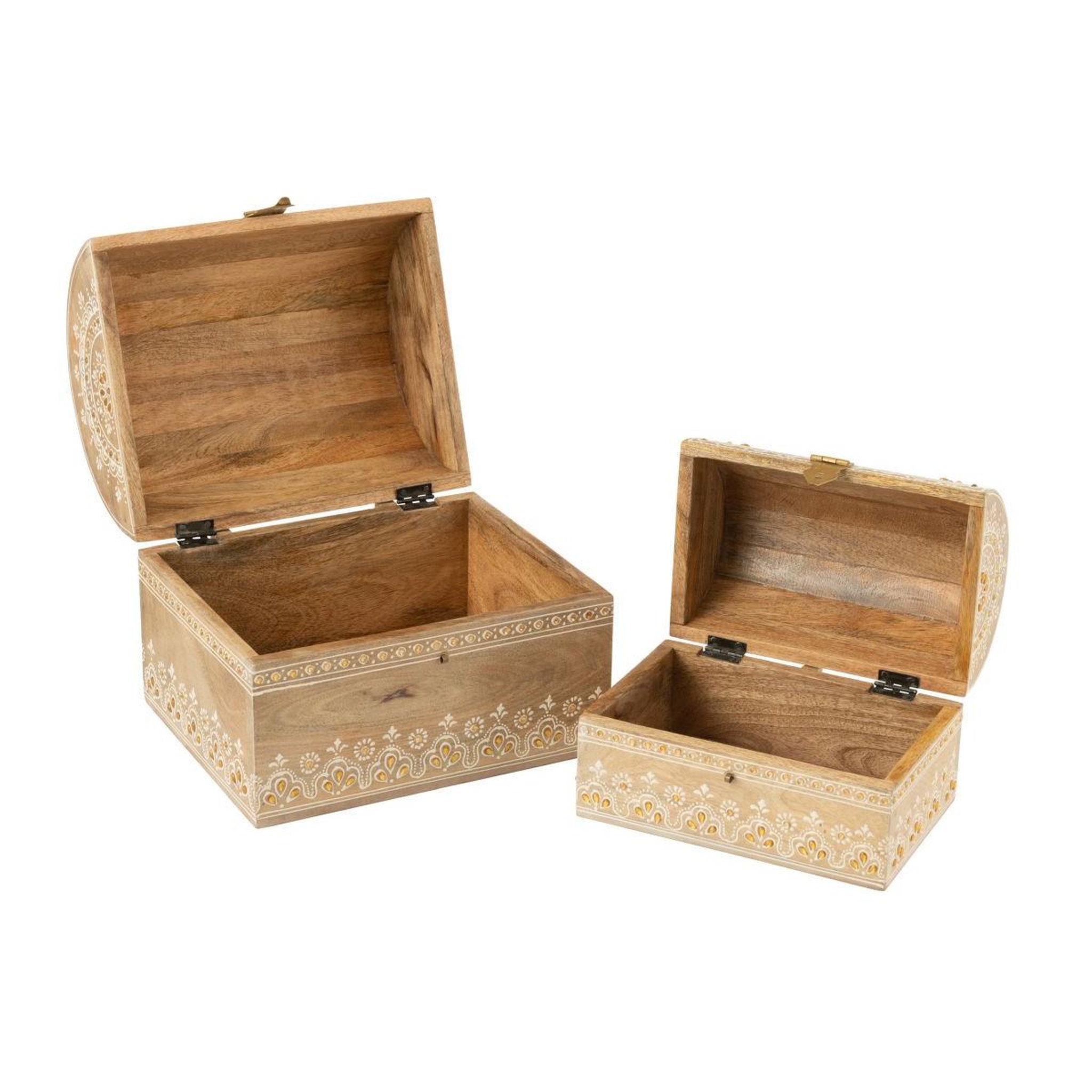 Voir la diapositive 3 : J-LINE Lot de 2 boîtes déco en bois  perle du sahara  28cm naturel