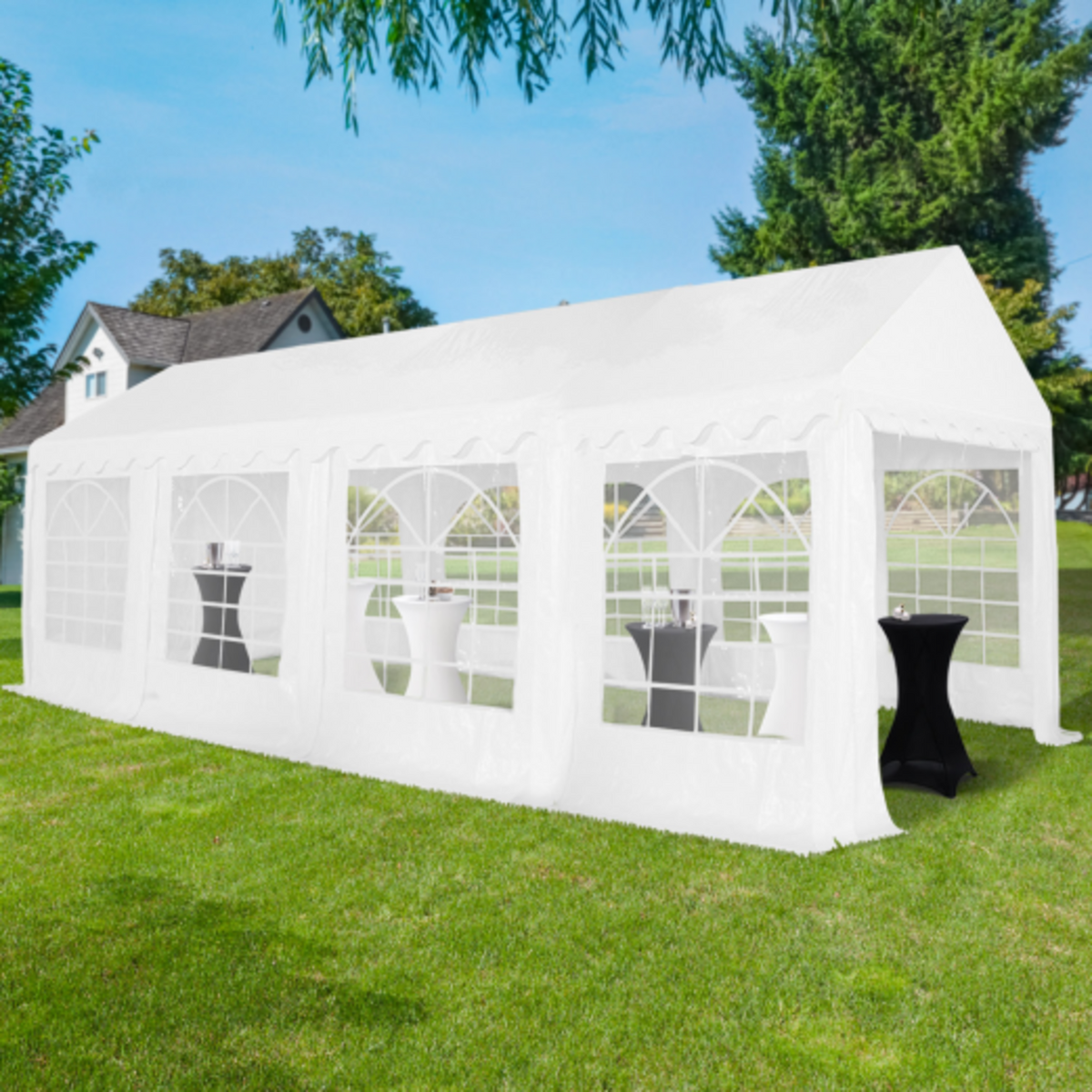 ID MARKET Tente de réception 4x8 M barnum PE 180gr/m² chapiteau blanc 40 personnes