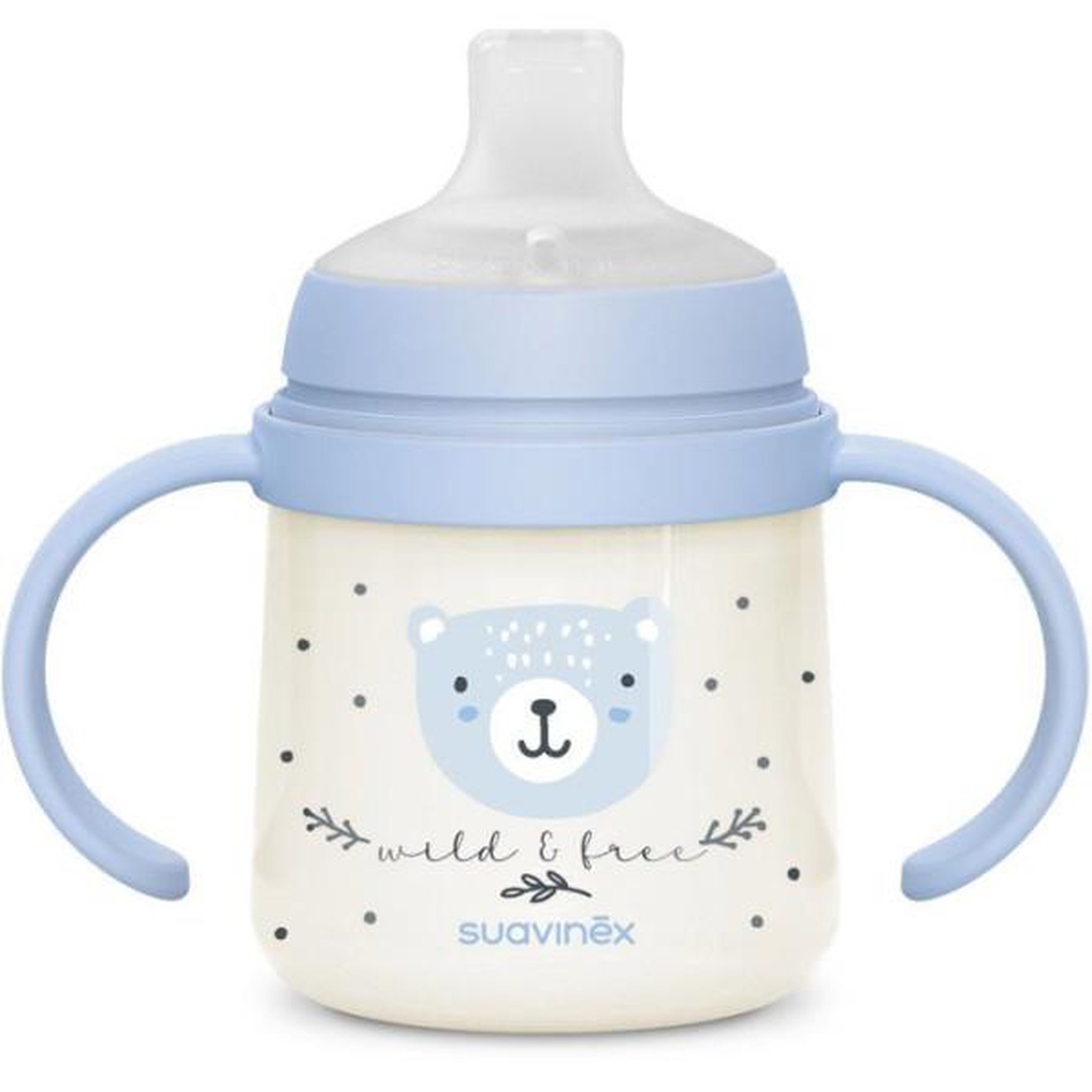 Suavinex Biberon avec anses - SUAVINEX - NIGHT&DAY WILD&FREE - 150 ml - 6 mois et plus - Bleu