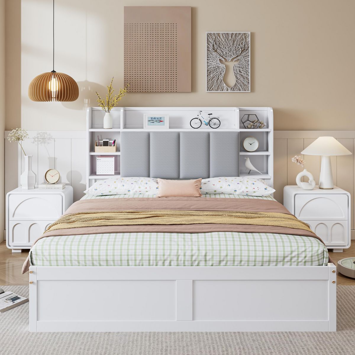 MERAX Lit avec rangement 140x200cm bois et mdf coloris blanc