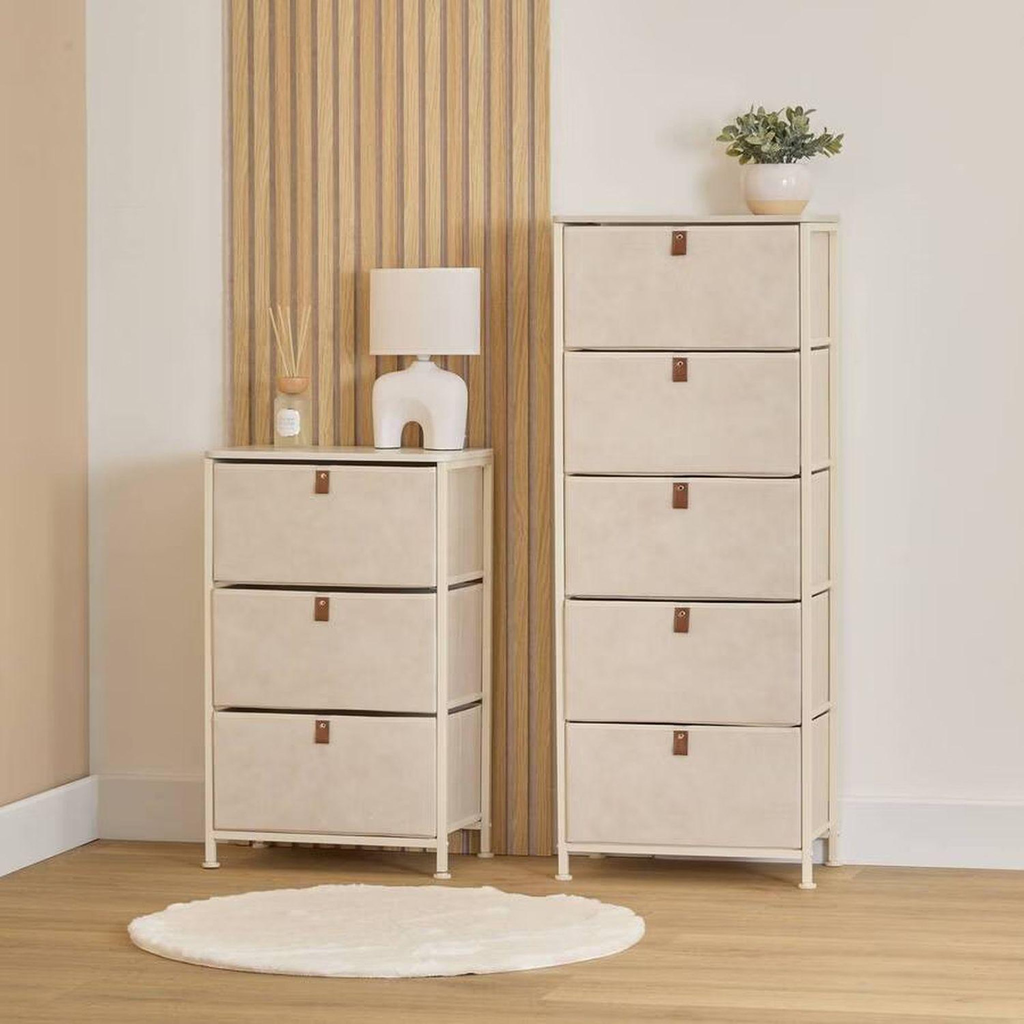 Voir la diapositive 2 : FIVE Tour de rangement 3 tiroirs tissa - beige