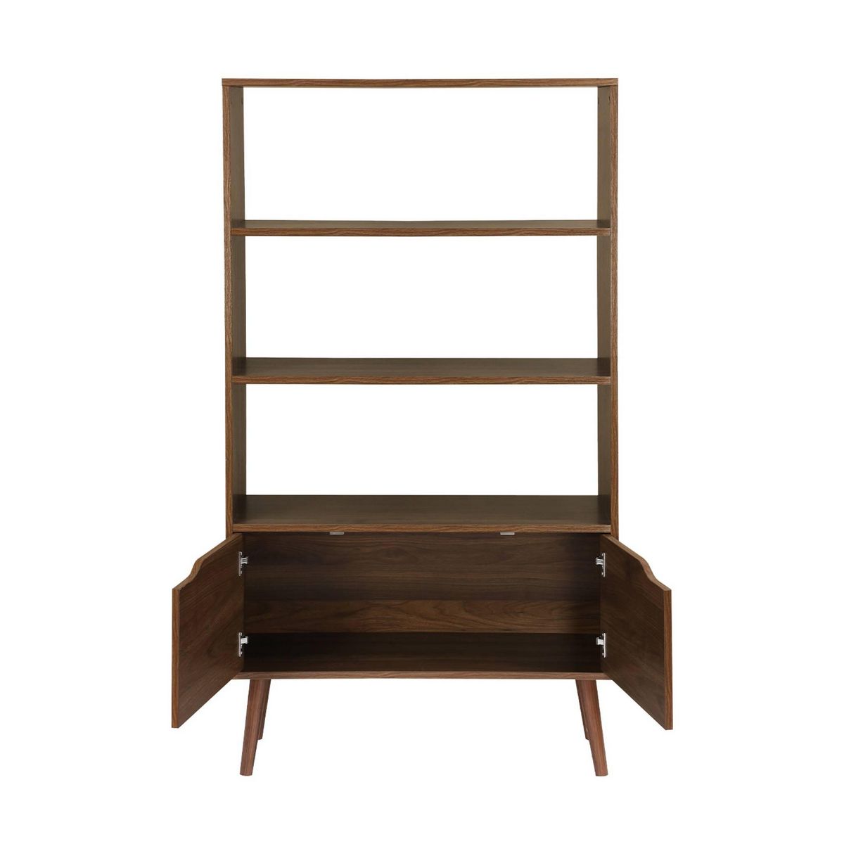 SWEEEK Étagère bibliothèque décor bois de noyer. 2 portes 3 niveaux