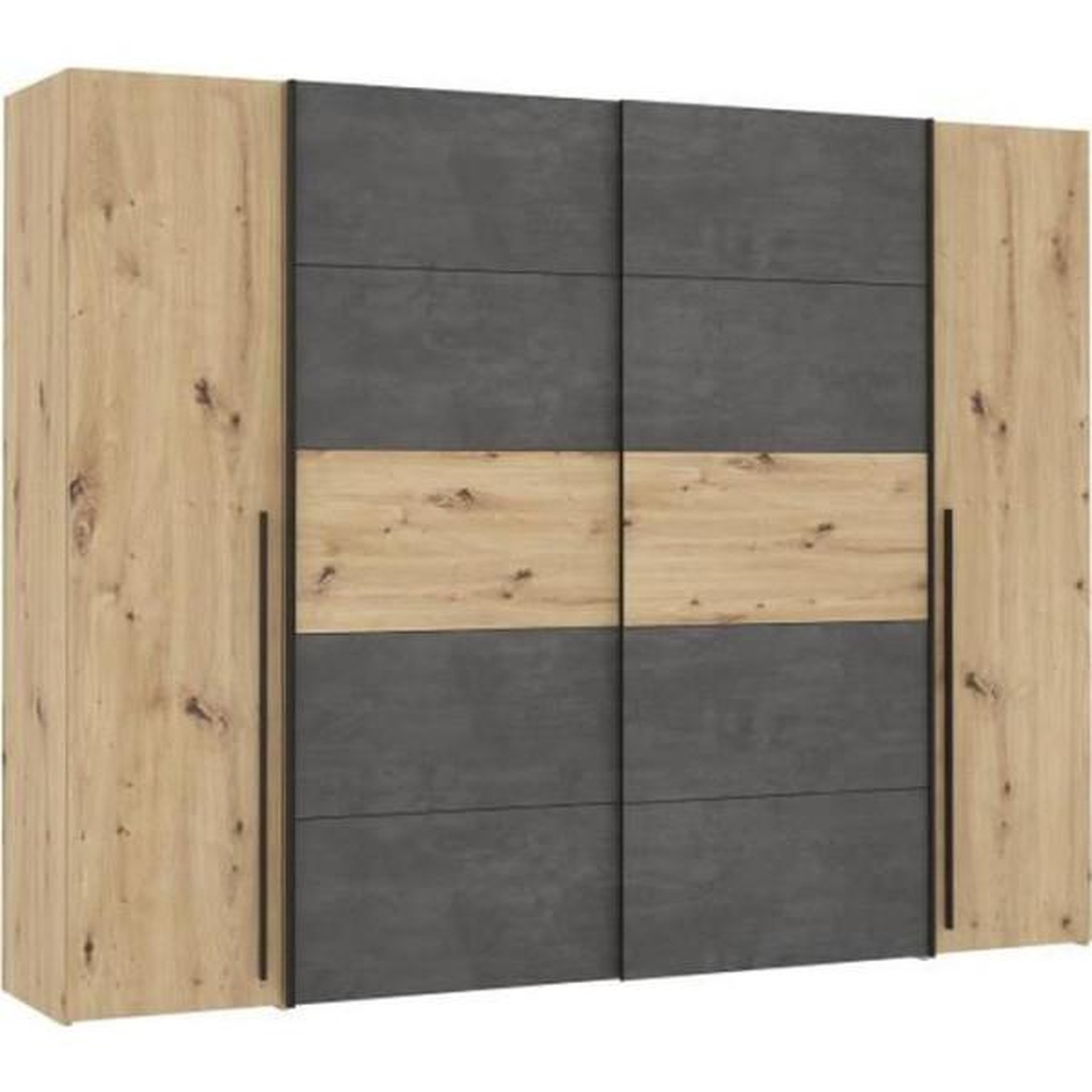 MARKET24 Armoire - Décor chene artisan et béton gris - 2 portes battantes + 2 portes coulissantes - L 270,3 x P 61,2 x H 210 cm - NARAG