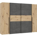 MARKET24 Armoire - Décor chene artisan et béton gris - 2 portes battantes + 2 portes coulissantes - L 270,3 x P 61,2 x H 210 cm - NARAG