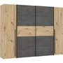 Voir la diapositive 1 : MARKET24 Armoire - Décor chene artisan et béton gris - 2 portes battantes + 2 portes coulissantes - L 270,3 x P 61,2 x H 210 cm - NARAG