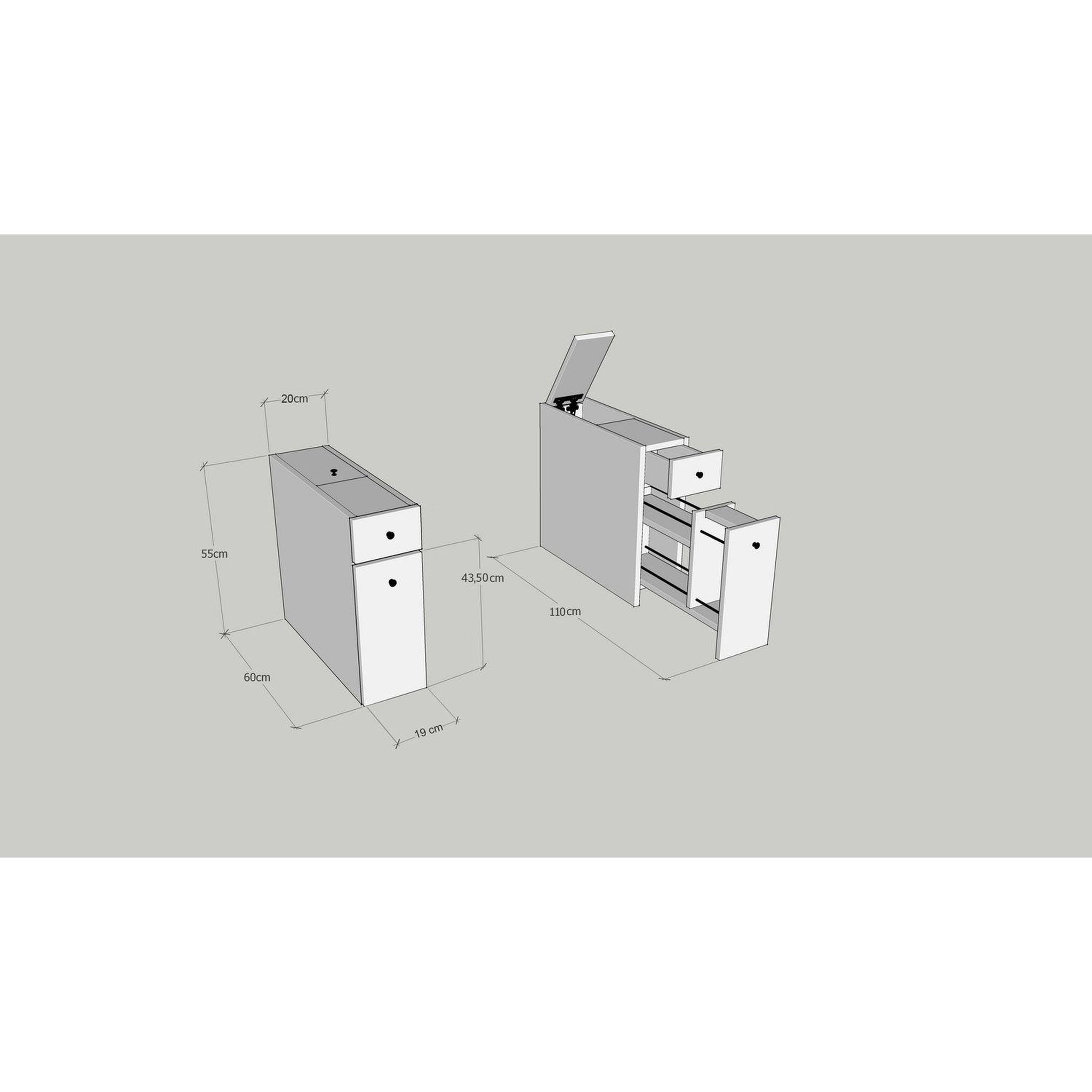 Voir la diapositive 3 : TOILINUX Rangement de salle de bain compact 2 tiroirs et une porte