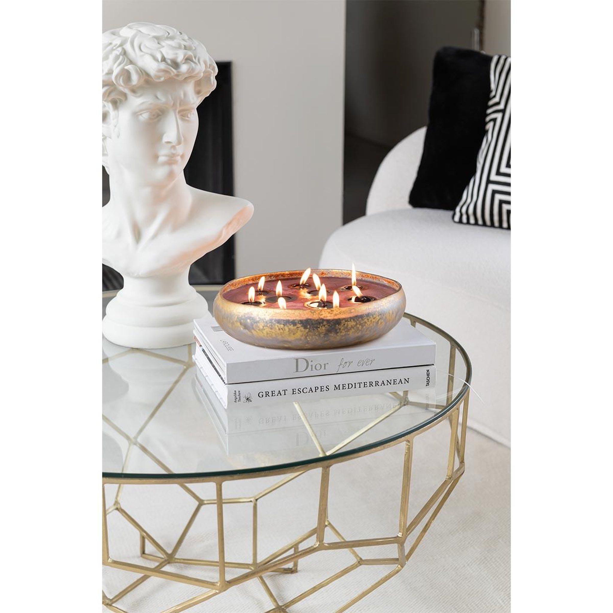 Voir la diapositive 5 : J-LINE Table basse design en verre  moza  90cm or