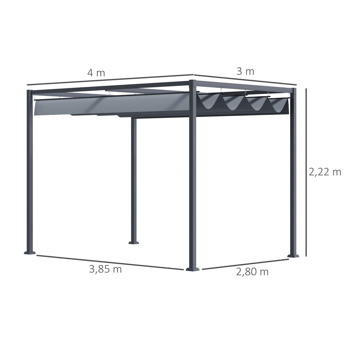 OUTSUNNY Pergola rétractable 4 x 3 x 2,22 m structure métal époxy toile polyester haute densité incluse gris foncé
