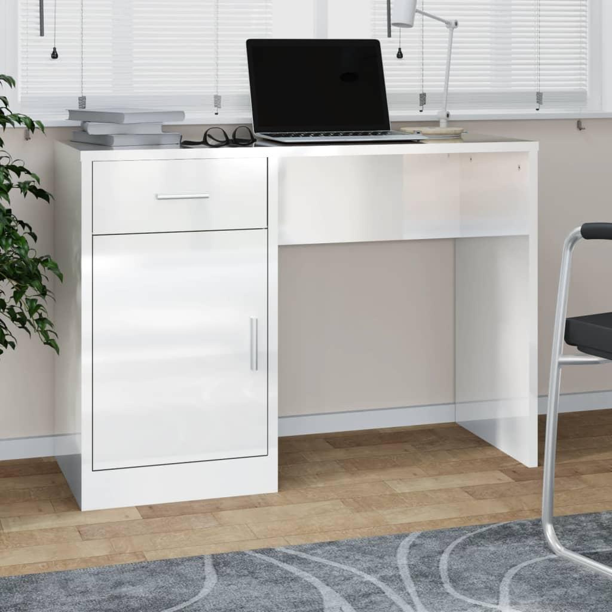 VIDAXL Bureau avec tiroir et armoire Blanc brillant 100x40x73 cm