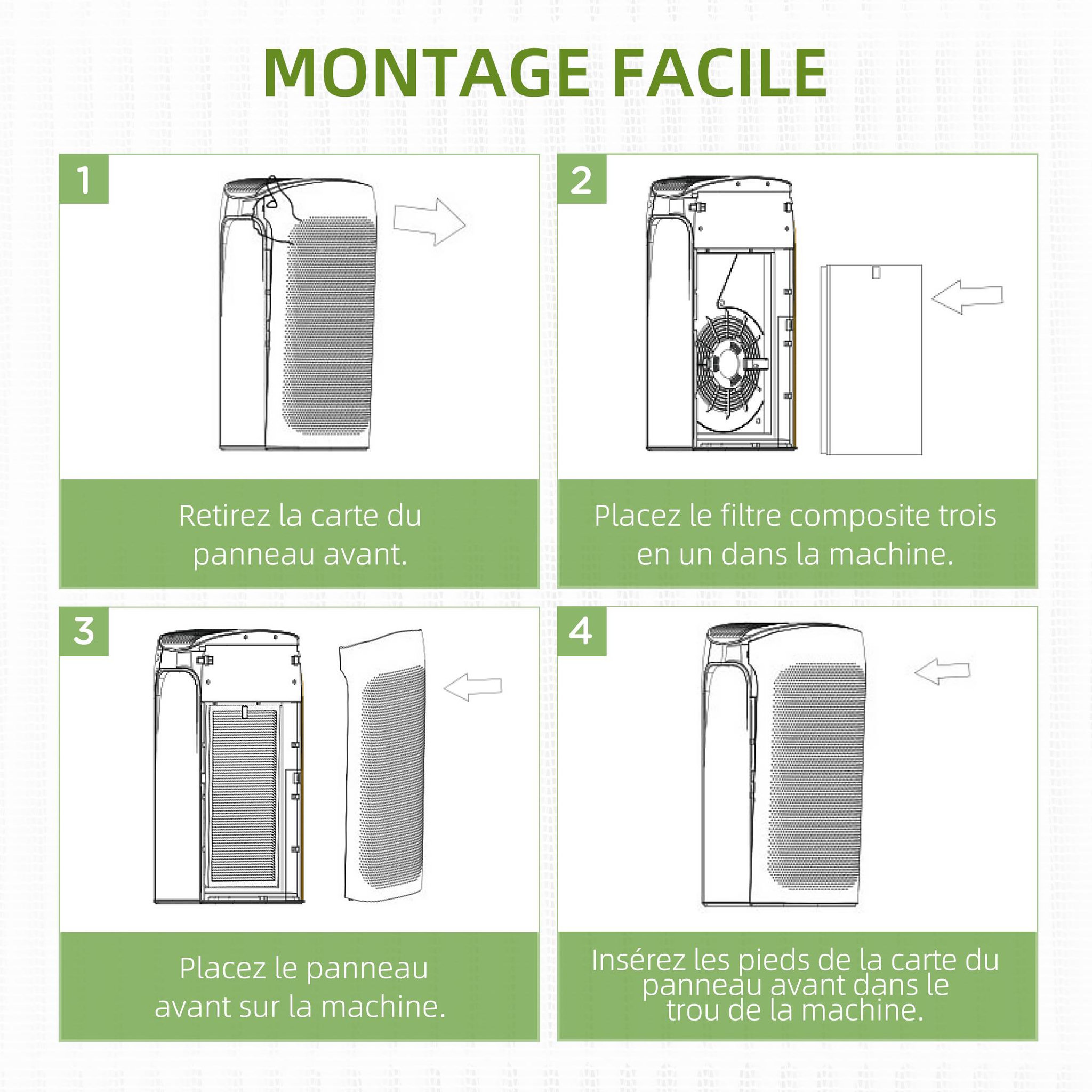 Voir la diapositive 6 : HOMCOM HOMCOM Filtre pour purificateur d'air réf. 823-019 - filtre 3 en 1 avec filtre à charbon actif, filtre HEPA - blanc noir