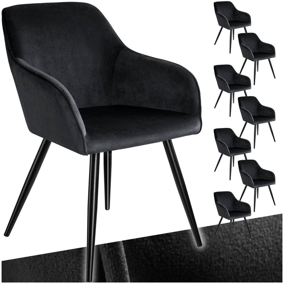 tectake Ensemble de 8 chaises rembourées cuir synthétique aspect velours noir