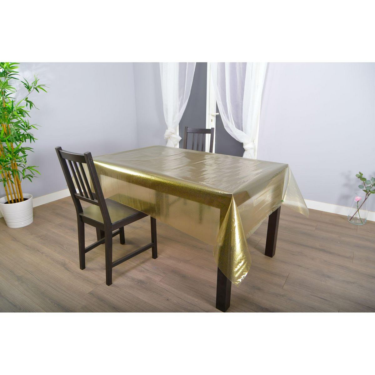 HABITABLE Nappe en toile cirée rectangulaire CRISTAL - 140 x 250 cm - Or