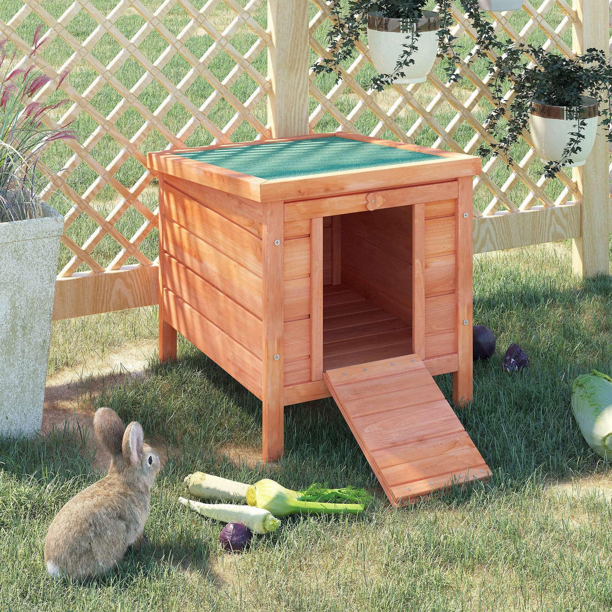 Voir la diapositive 2 : PAWHUT Clapier de sol niche enclos pour lapin porte rampe verrouillable 2 en 1 toit ouvrant bitumé bois sapin pré-huilé