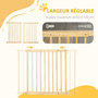 Voir la diapositive 5 : PAWHUT Barrière de sécurité animaux - longueur réglable dim. 60,5-102 cm - porte verrouillable, ouverture double sens - bois de pin