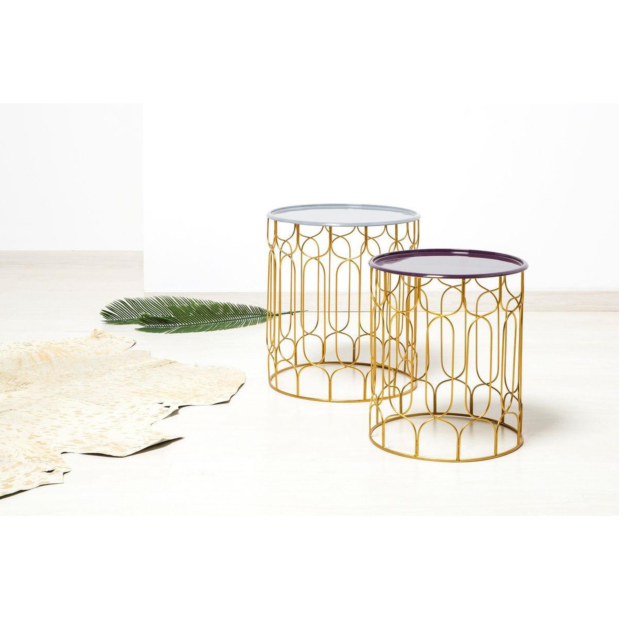 Voir la diapositive 2 : Paris Prix Lot de 2 tables d'appoint déco  timba  49cm gris & prune