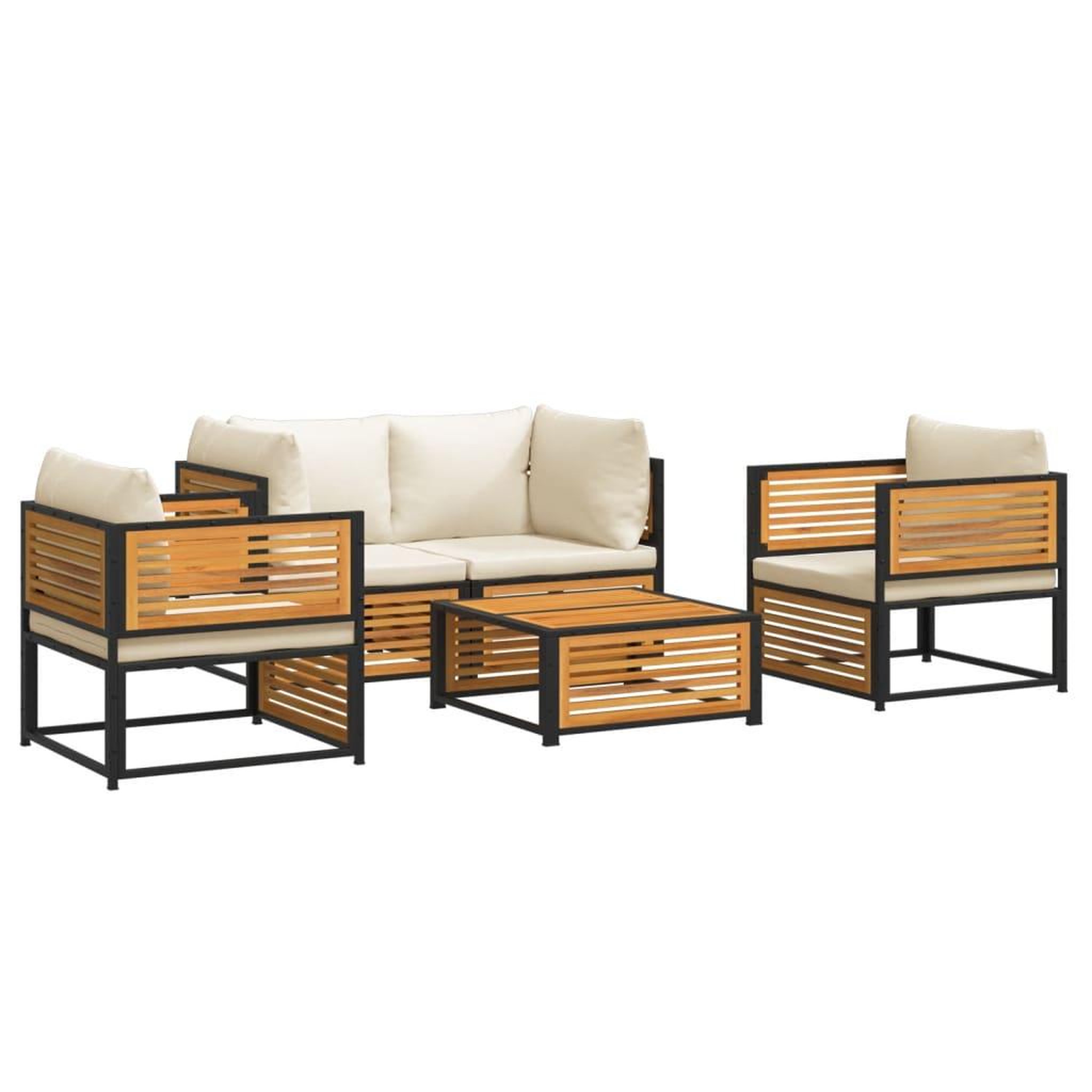Voir la diapositive 2 : VIDAXL Salon de jardin avec coussins 5 pcs Bois d'acacia solide