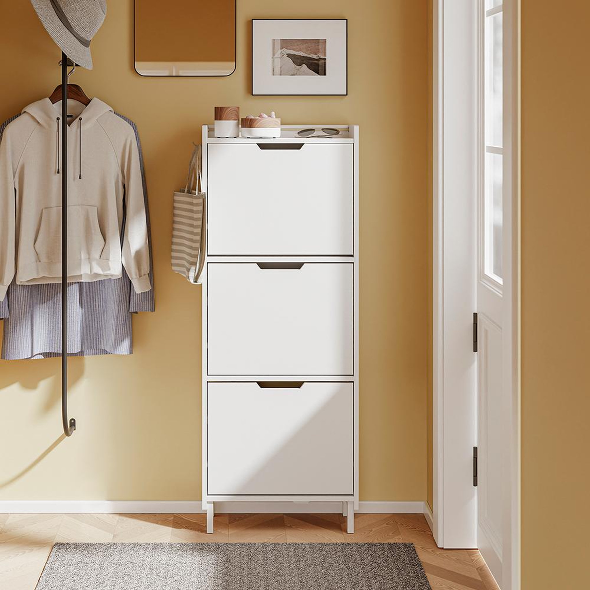 Voir la diapositive 6 : SOBUY Armoire à chaussures pliable Blanc 50x19x131 cm FSR151-H-E-W
