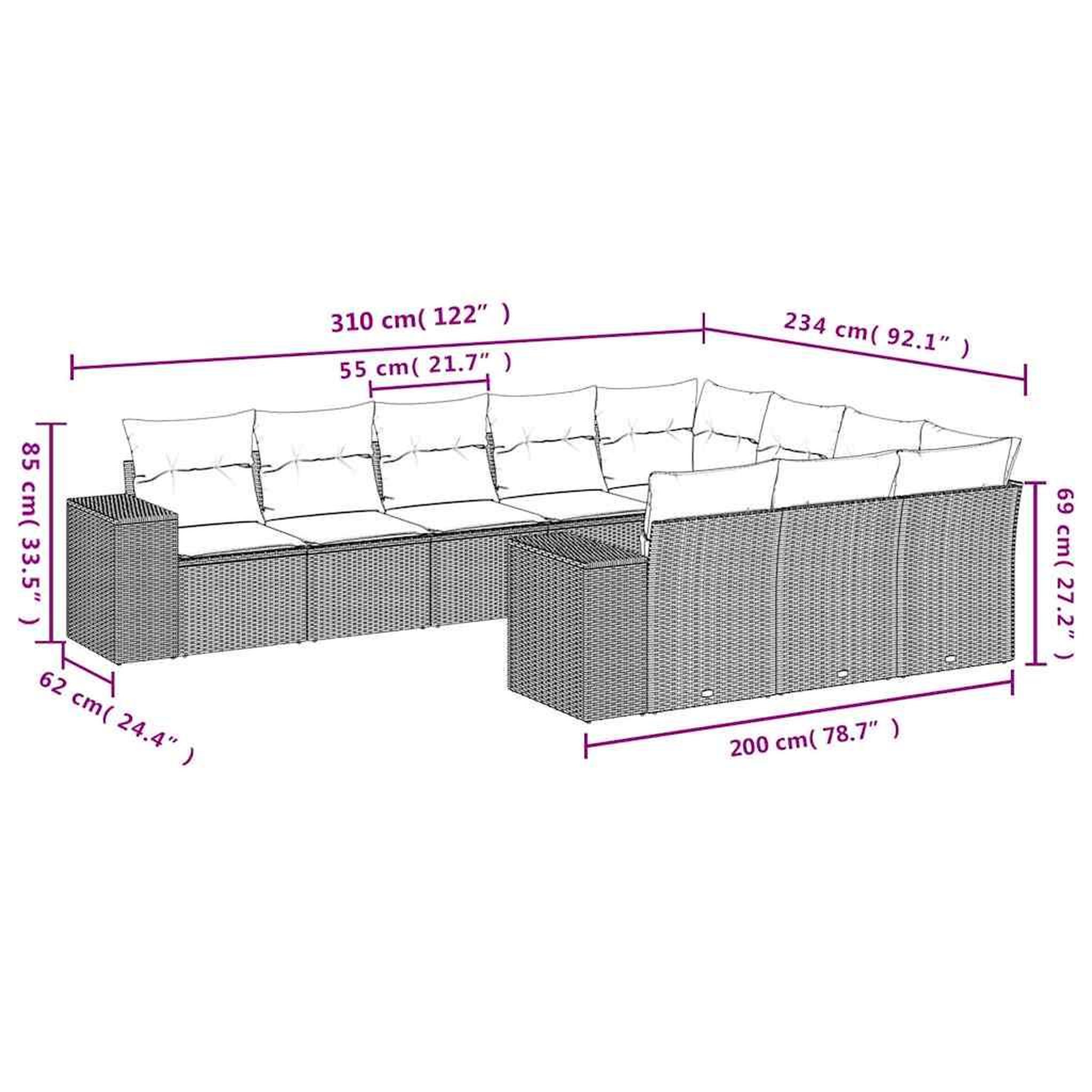 Voir la diapositive 6 : VIDAXL Salon de jardin 10 pcs avec coussins noir resine tressee