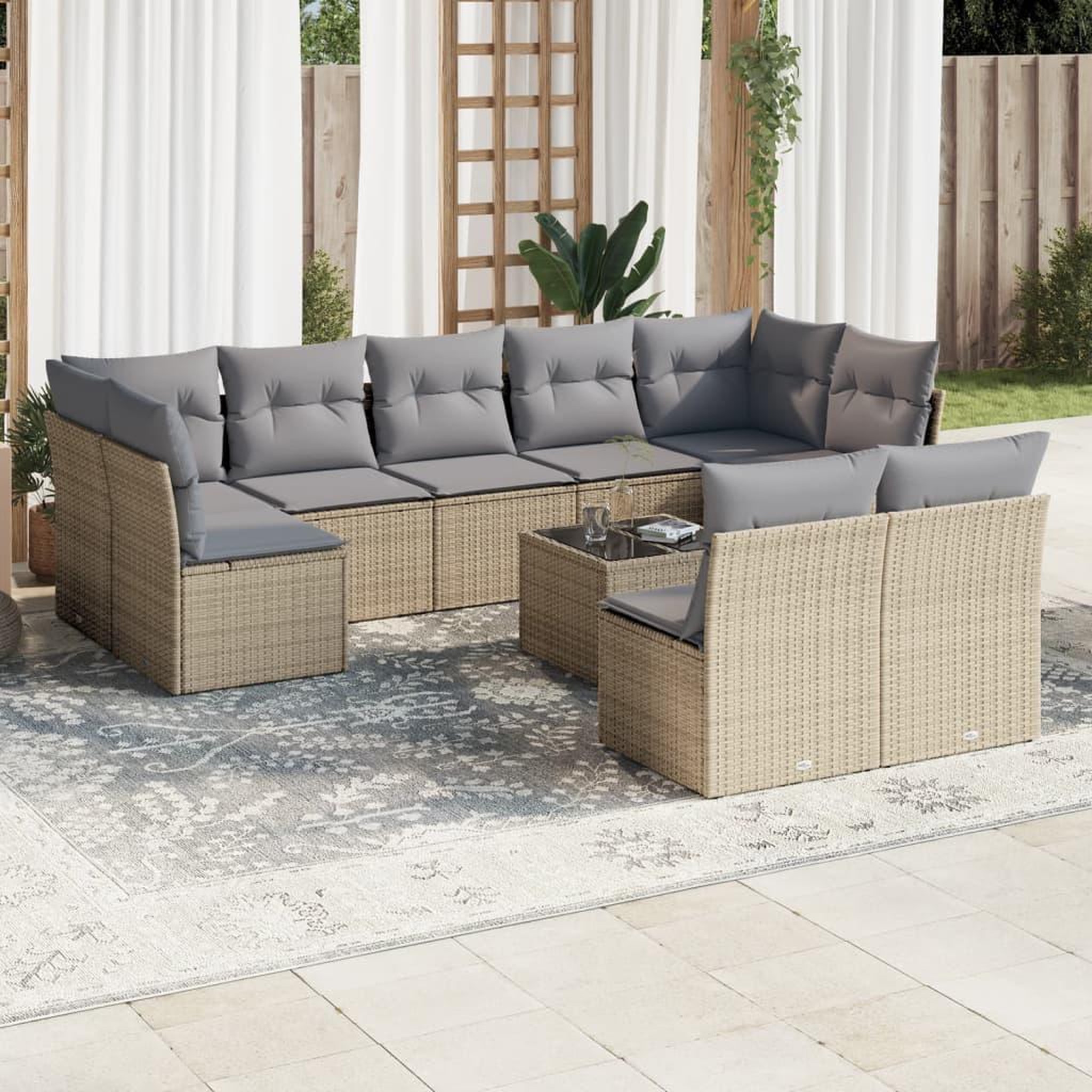VIDAXL Salon de jardin avec coussins 10 pcs beige resine tressee