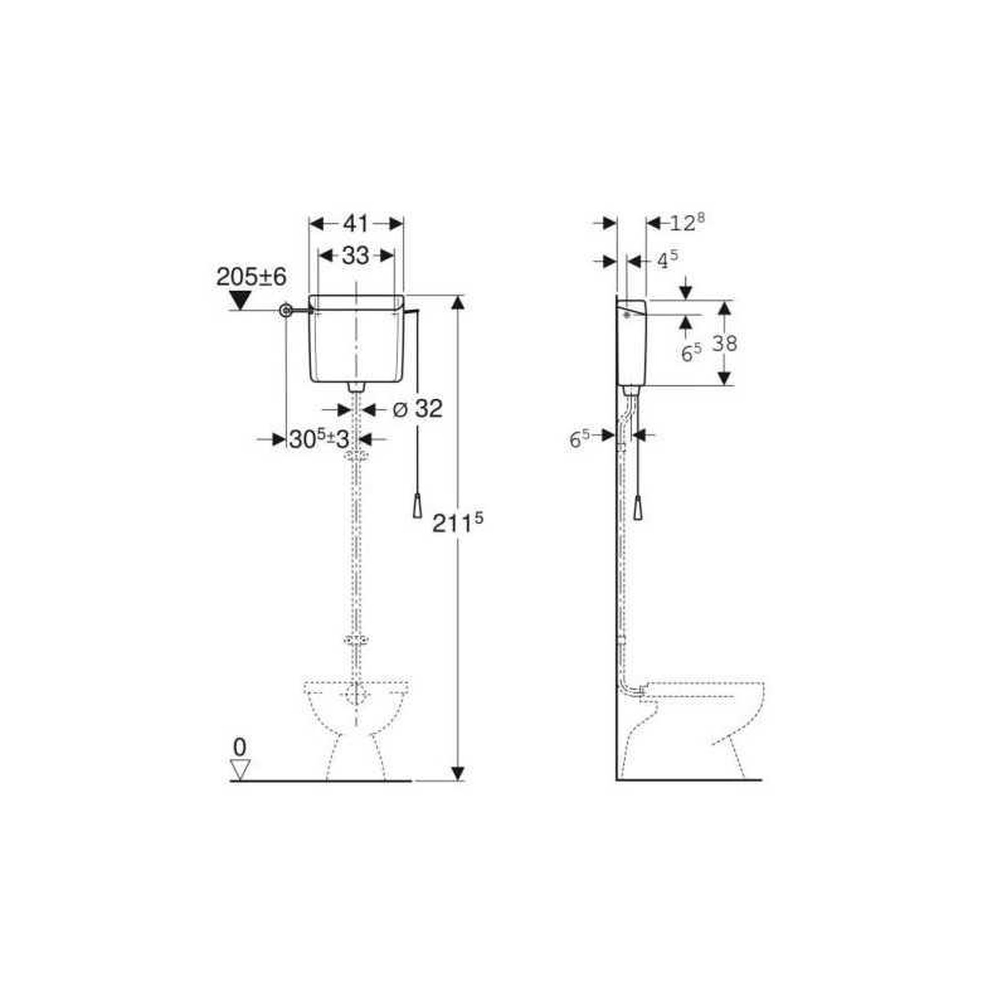 Voir la diapositive 2 : Geberit Réservoir apparent geberit ap123, rinçage simple touche, avec chaînette