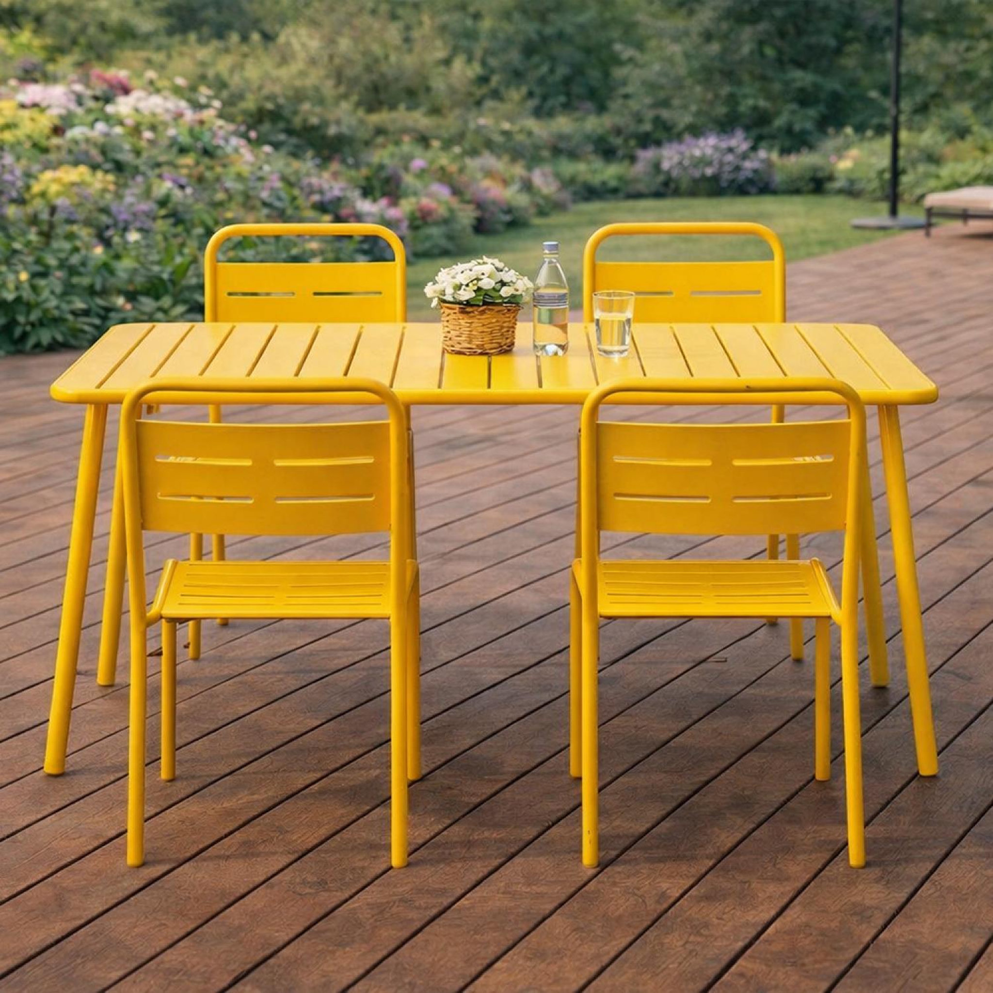 Voir la diapositive 6 : CONCEPT USINE Ensemble table de jardin 120 cm et 4 chaises jaune bergame