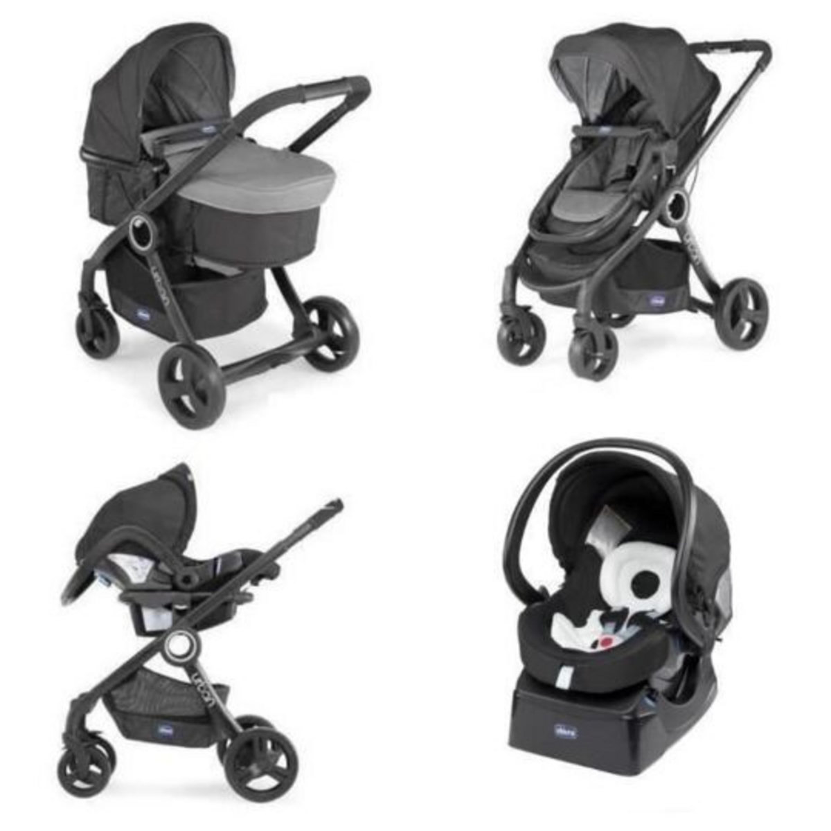 CHICCO Pack urban plus (poussette + nacelle transformable + auto-fix fast) Anthracite
