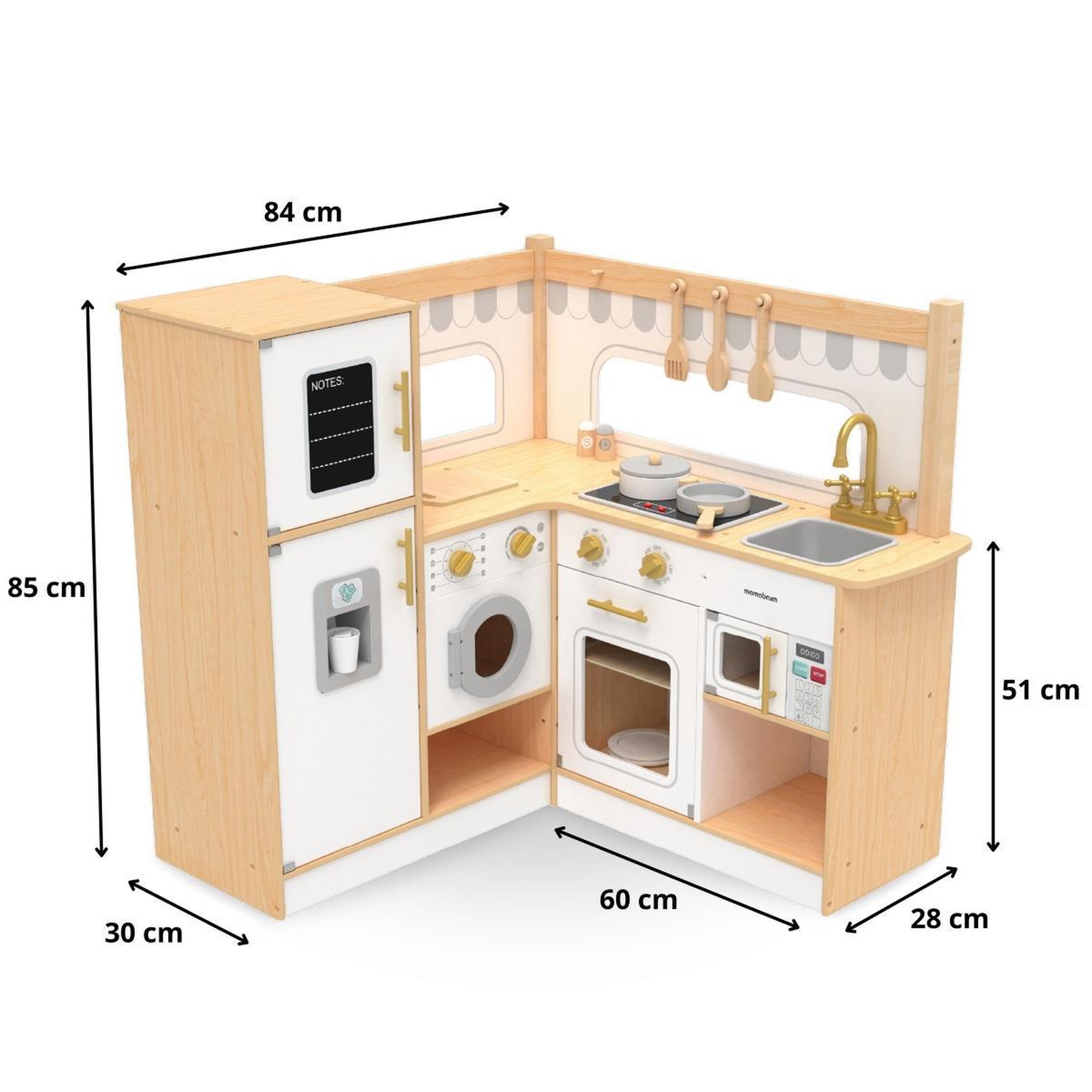 Voir la diapositive 5 : MAMABRUM Cuisine Enfant en Bois XXL Naturelle avec Réfrigérateur, Micro-ondes, Four et Accessoires, dès 3 Ans