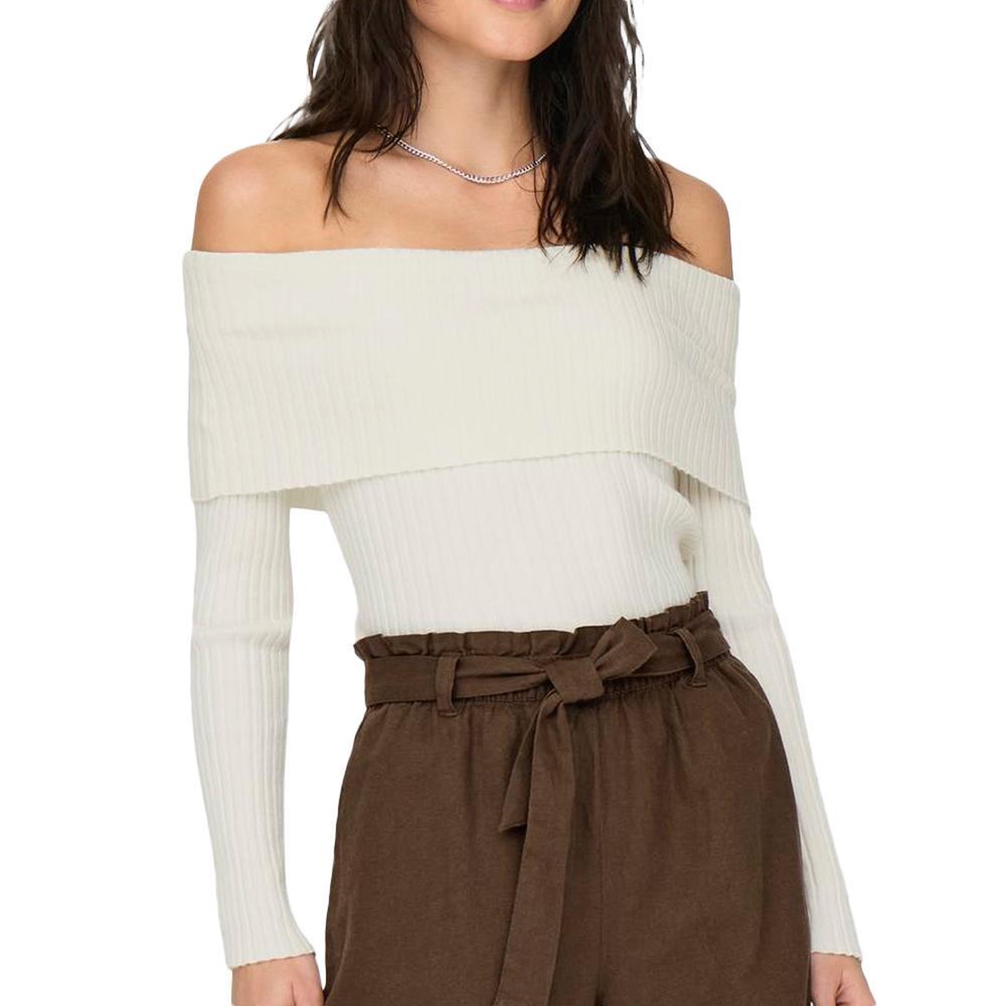 JACQUELINE DE YONG Pull en Maille Blanc Femme JDY Shoulder. Coloris disponibles : Blanc