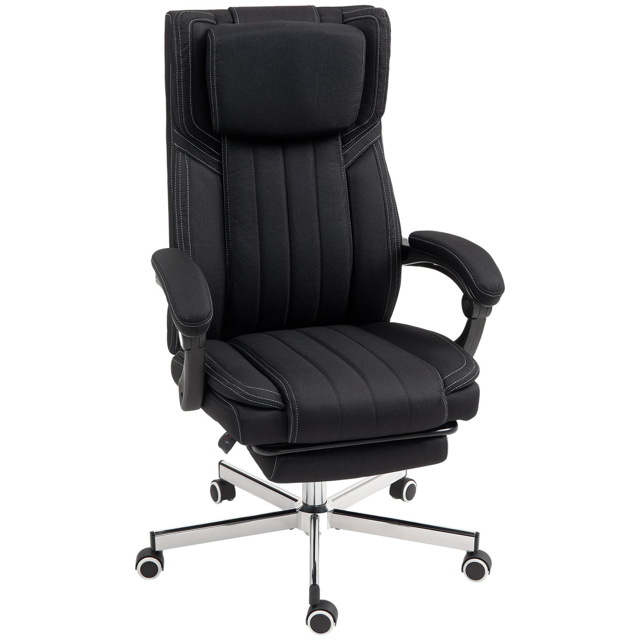 Voir la diapositive 4 : VINSETTO Fauteuil de bureau manager grand confort repose-pied dossier inclinable accoudoirs tétière rembourrés tissu noir