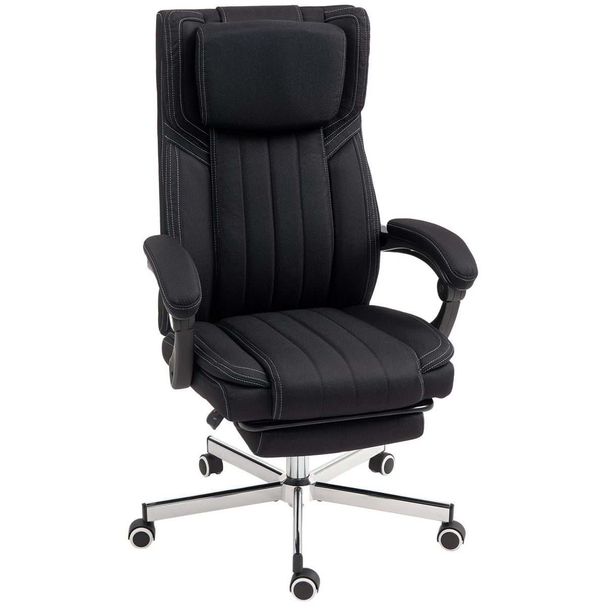 VINSETTO Fauteuil de bureau manager grand confort repose-pied dossier inclinable accoudoirs tétière rembourrés tissu noir