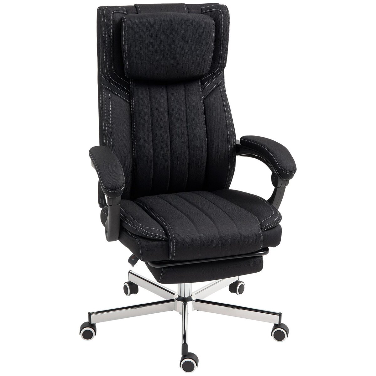 VINSETTO Fauteuil de bureau manager grand confort repose-pied dossier inclinable accoudoirs tétière rembourrés tissu noir