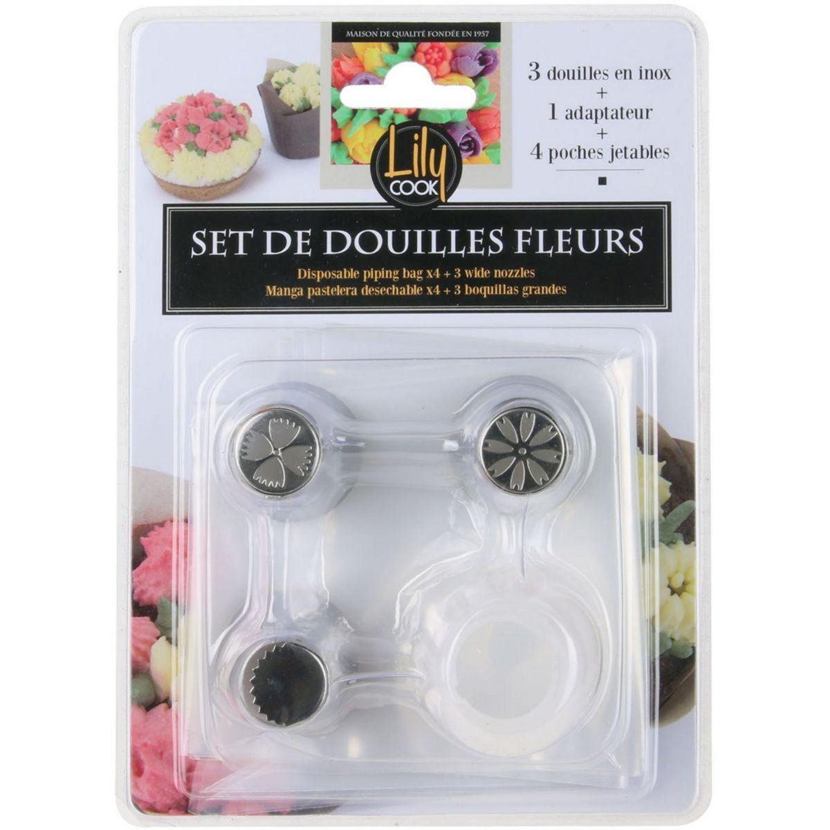 Lily Cook Poche à douilles jetable x4 et 3 douilles larges m18