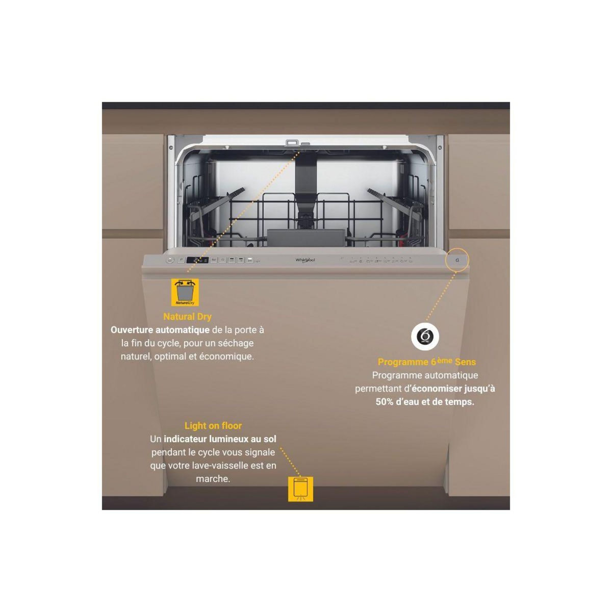 Whirlpool Lave vaisselle encastrable W3ID734OS 6ème Sens