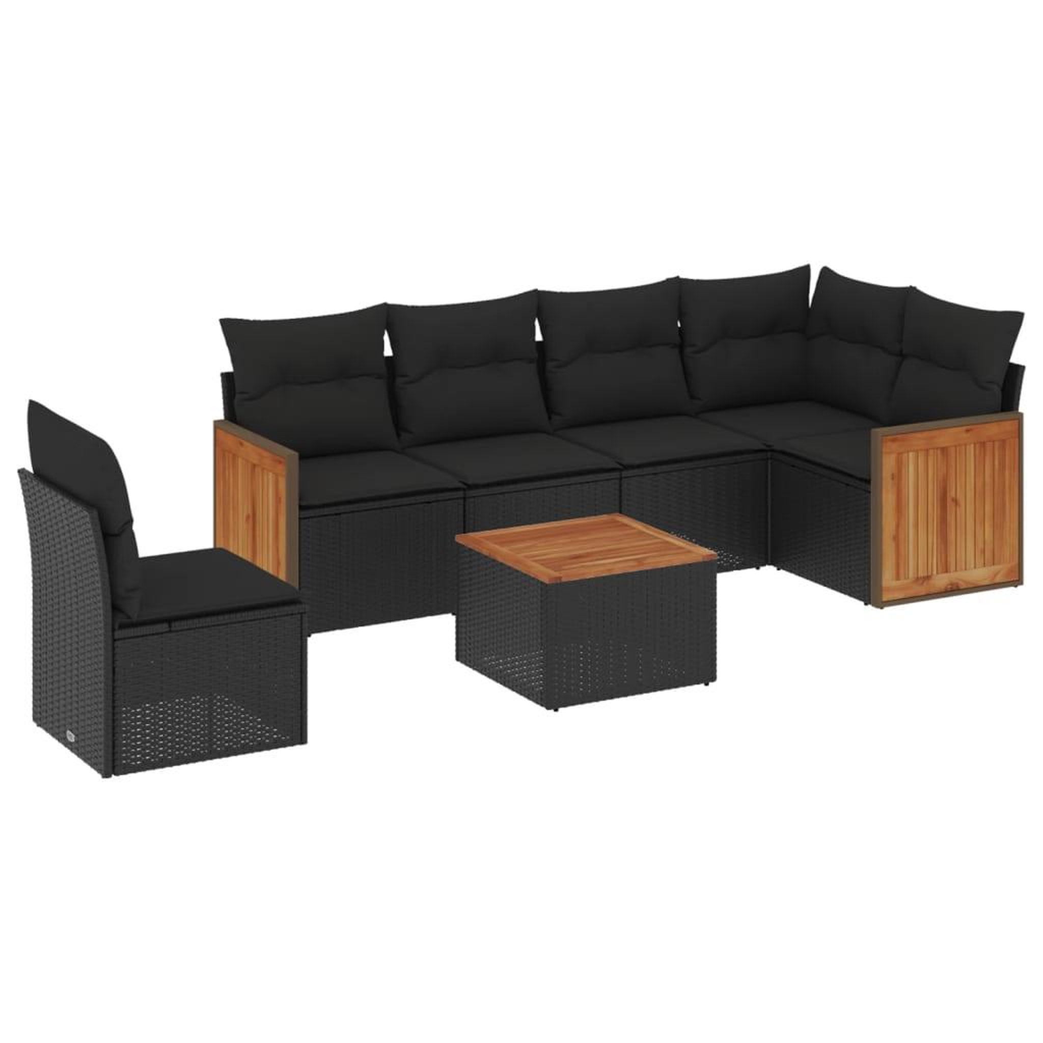 Voir la diapositive 2 : VIDAXL Salon de jardin 7 pcs avec coussins noir resine tressee