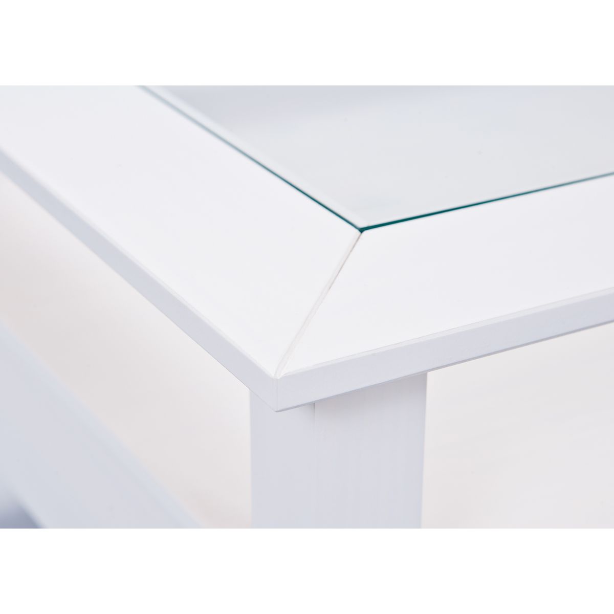 Table basse carrée en bois massif 1 tiroir plateau verre L75cm CASSIS