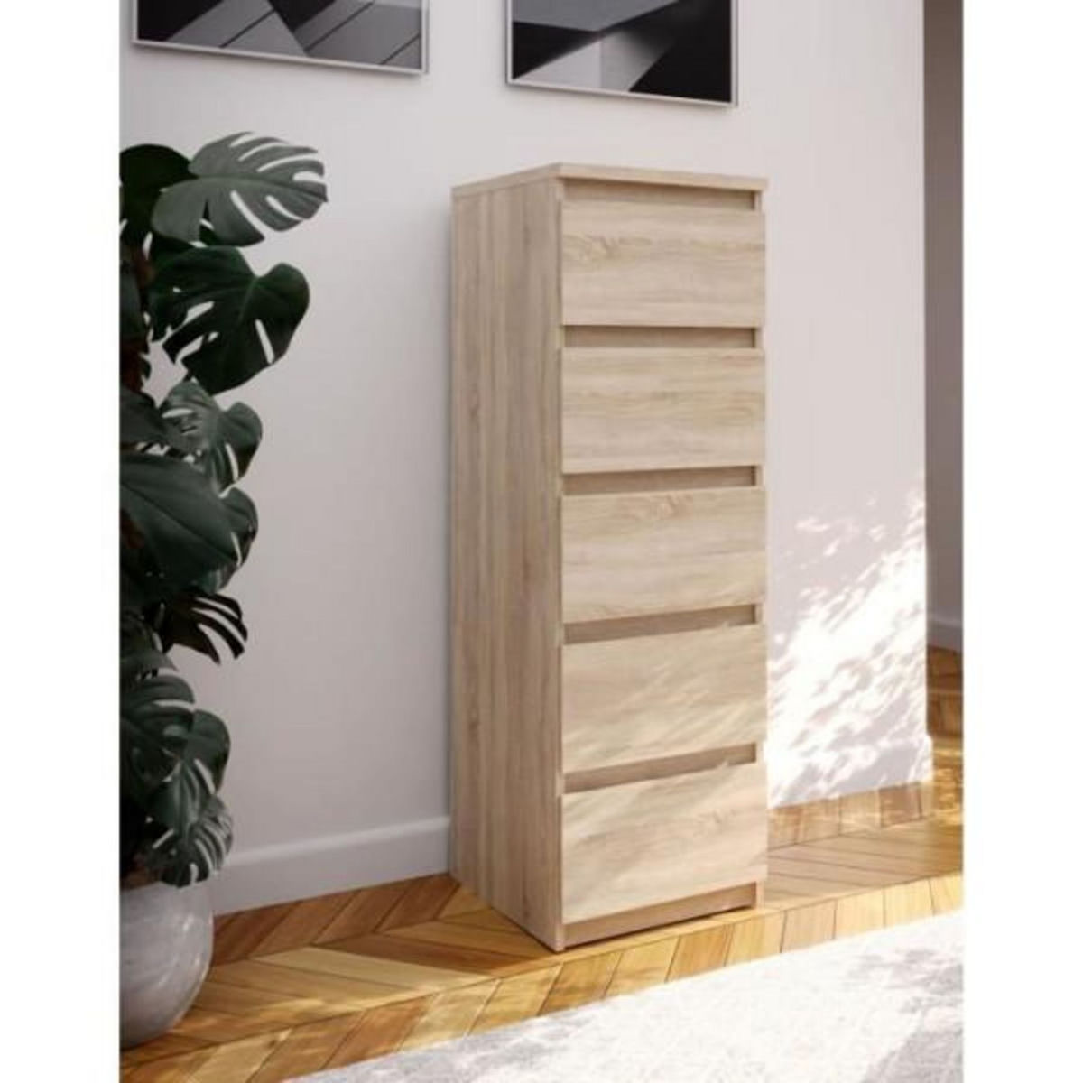 MARKET24 Commode CHELSEA 5 tiroirs - L 41,8 x P 42,2 x H 128,1 - Décor chene sonoma