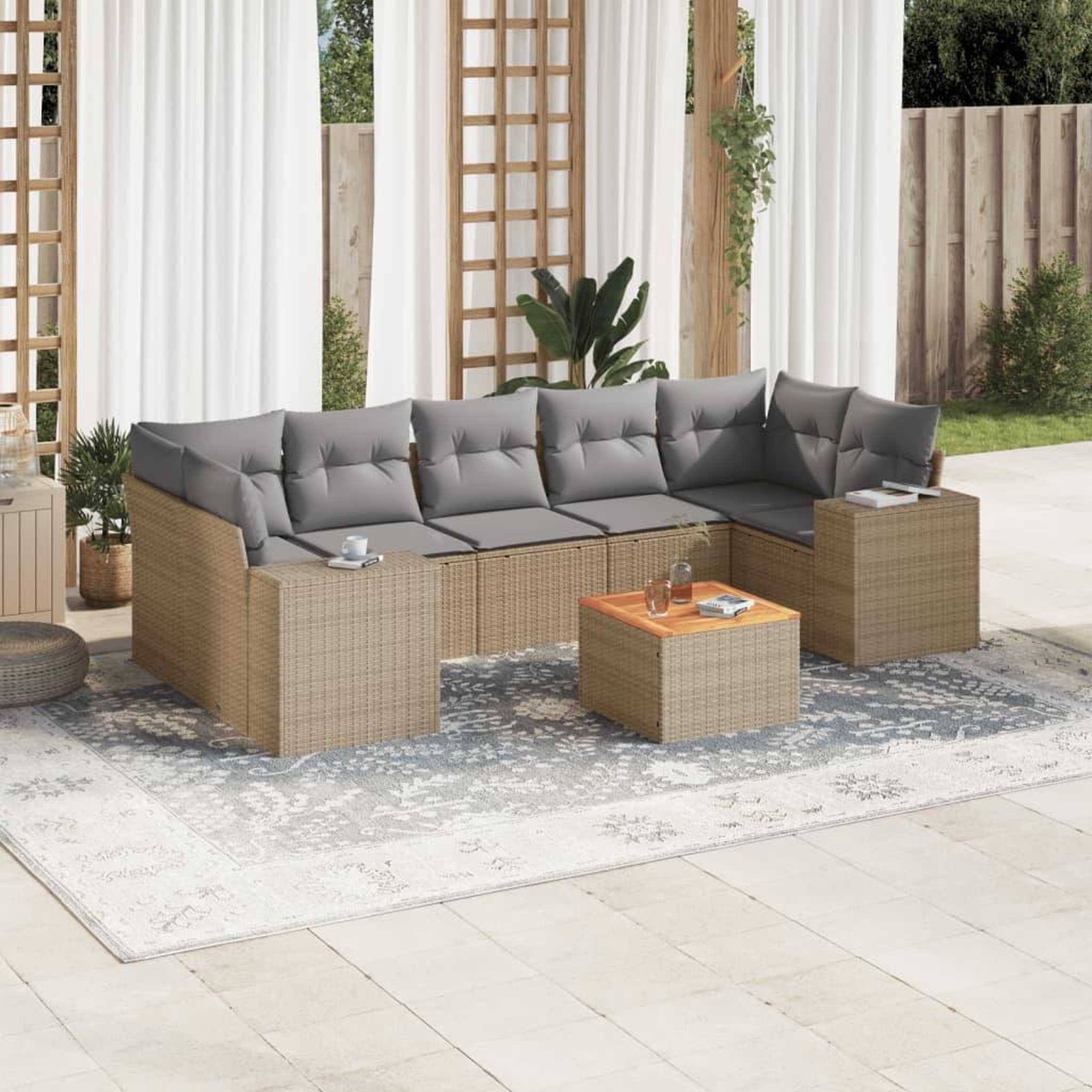VIDAXL Salon de jardin avec coussins 8 pcs beige resine tressee