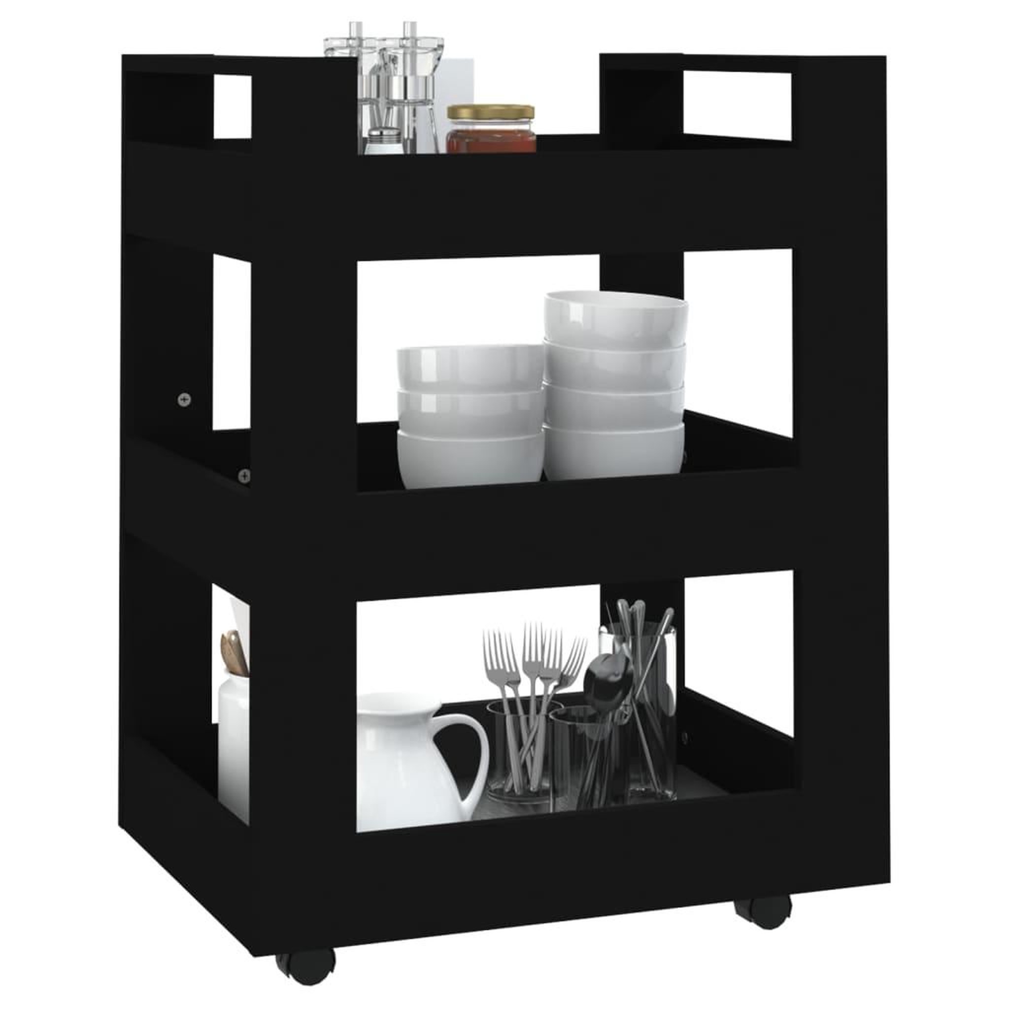 Voir la diapositive 4 : VIDAXL Chariot de cuisine Noir 60x45x80 cm Bois d'ingenierie