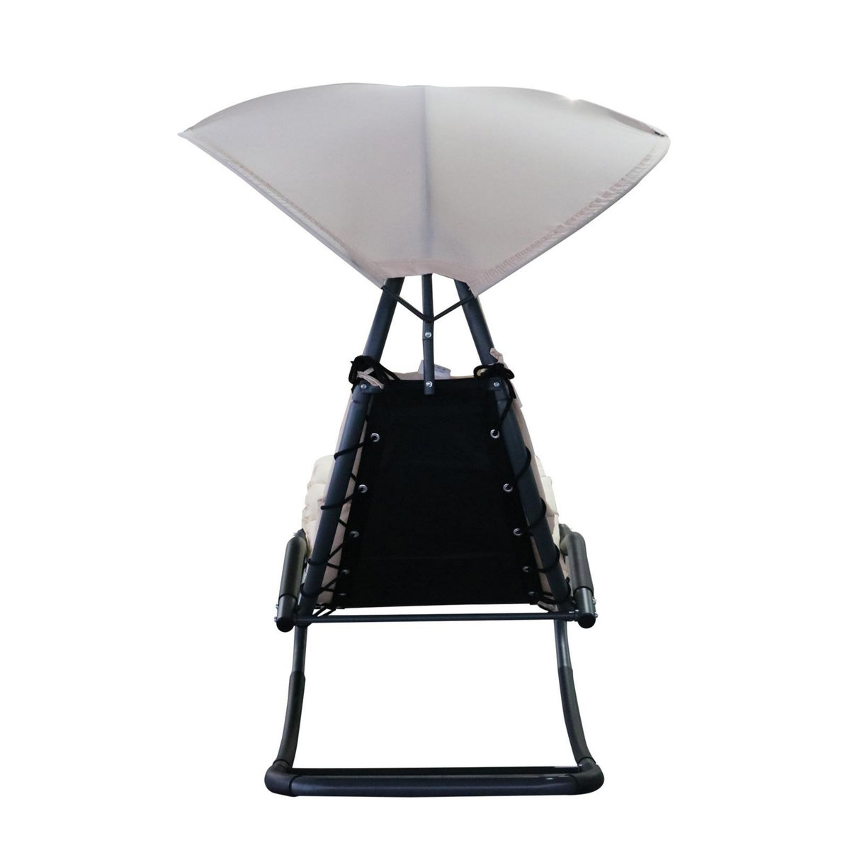 OUTSUNNY Bain de soleil transat à bascule design contemporain avec pare-soleil et matelas 1,65L x 1,25l x 1,84H m acier époxy noir polyester beige