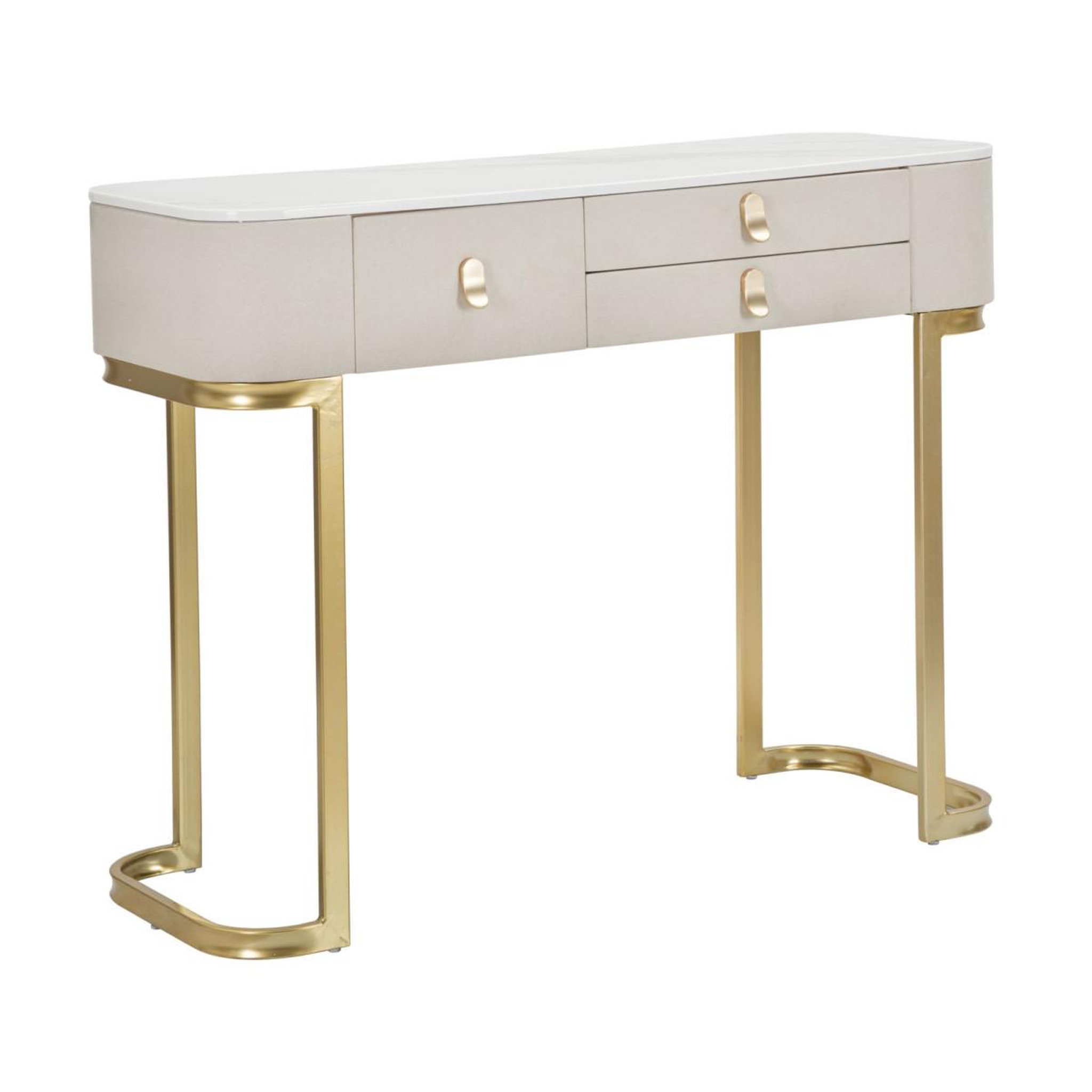 Paris Prix Console Effet Marbre  Beauty  100cm Crème & Or