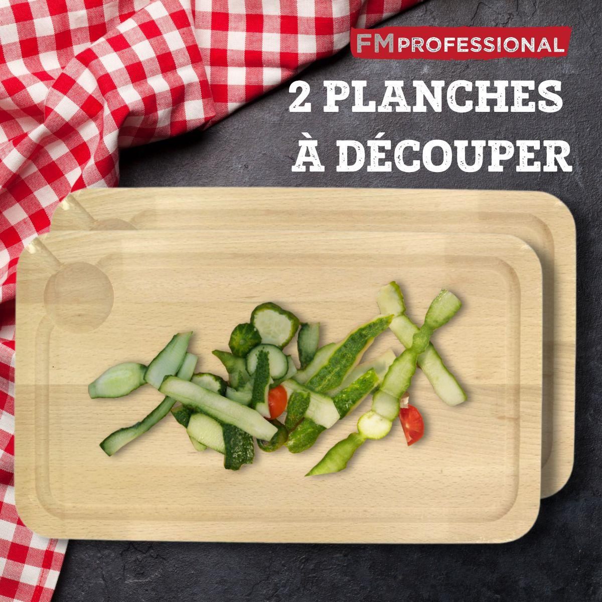 FM PROFESSIONAL Planche à découper, hêtre avec rigolle et collecteur de sang 34 x 20 cm, par 2 FM Professional Gourmet édition