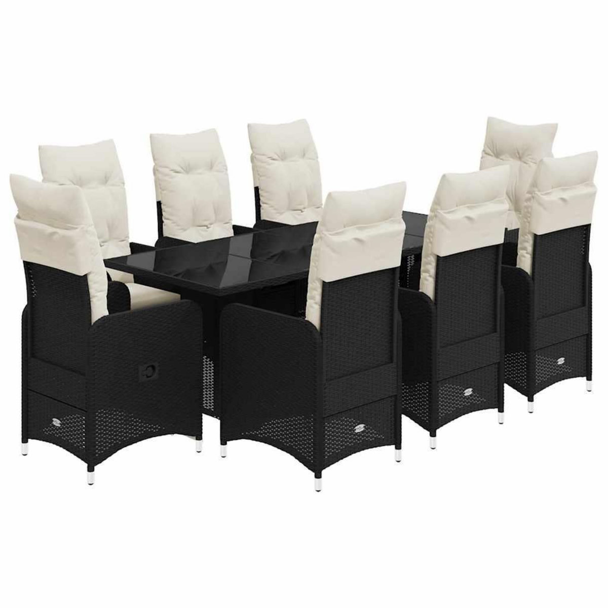VIDAXL Ensemble de bistro de jardin 9 pcs coussins noir poly rotin