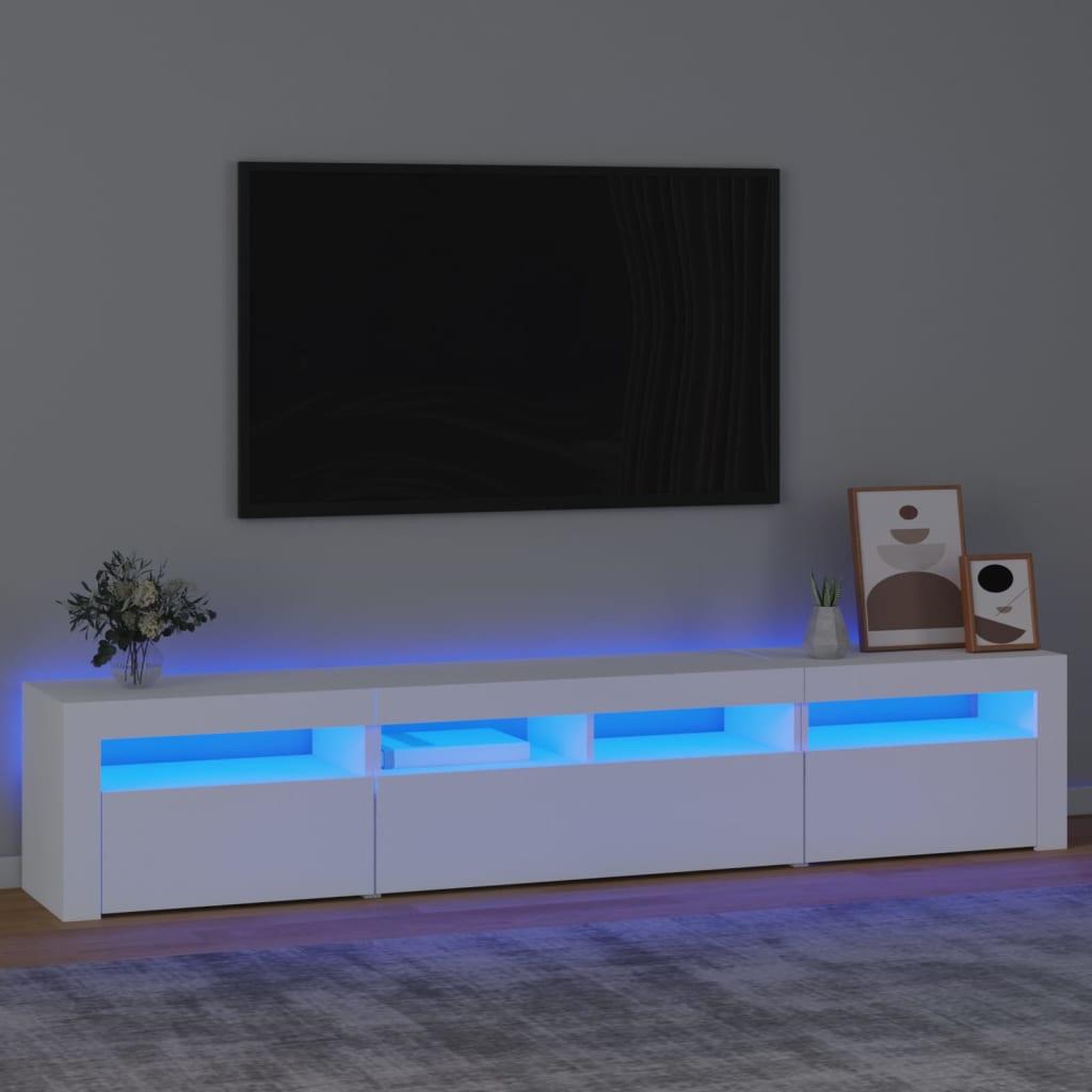 Voir la diapositive 1 : VIDAXL Meuble TV avec lumieres LED Blanc 210x35x40 cm