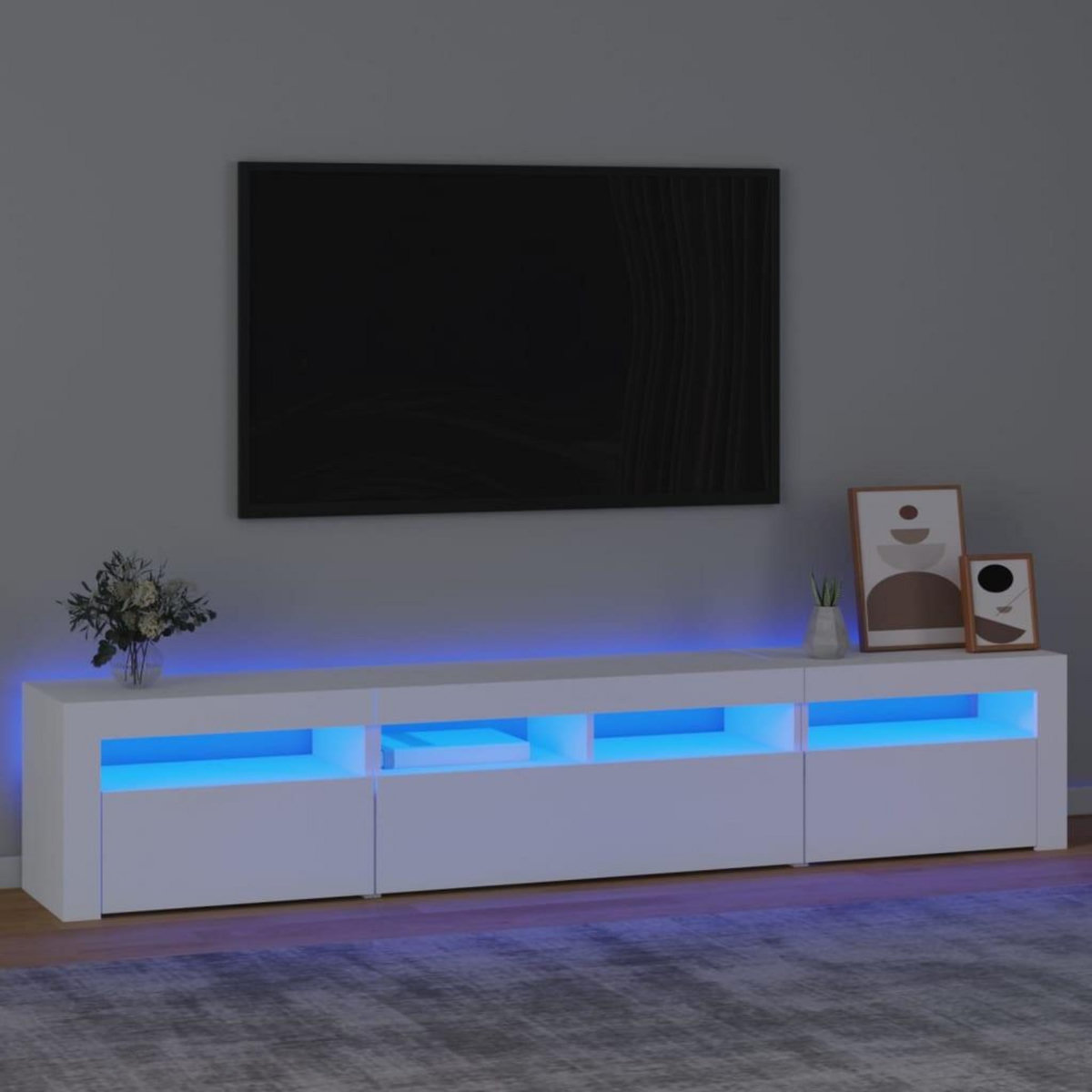 VIDAXL Meuble TV avec lumieres LED Blanc 210x35x40 cm