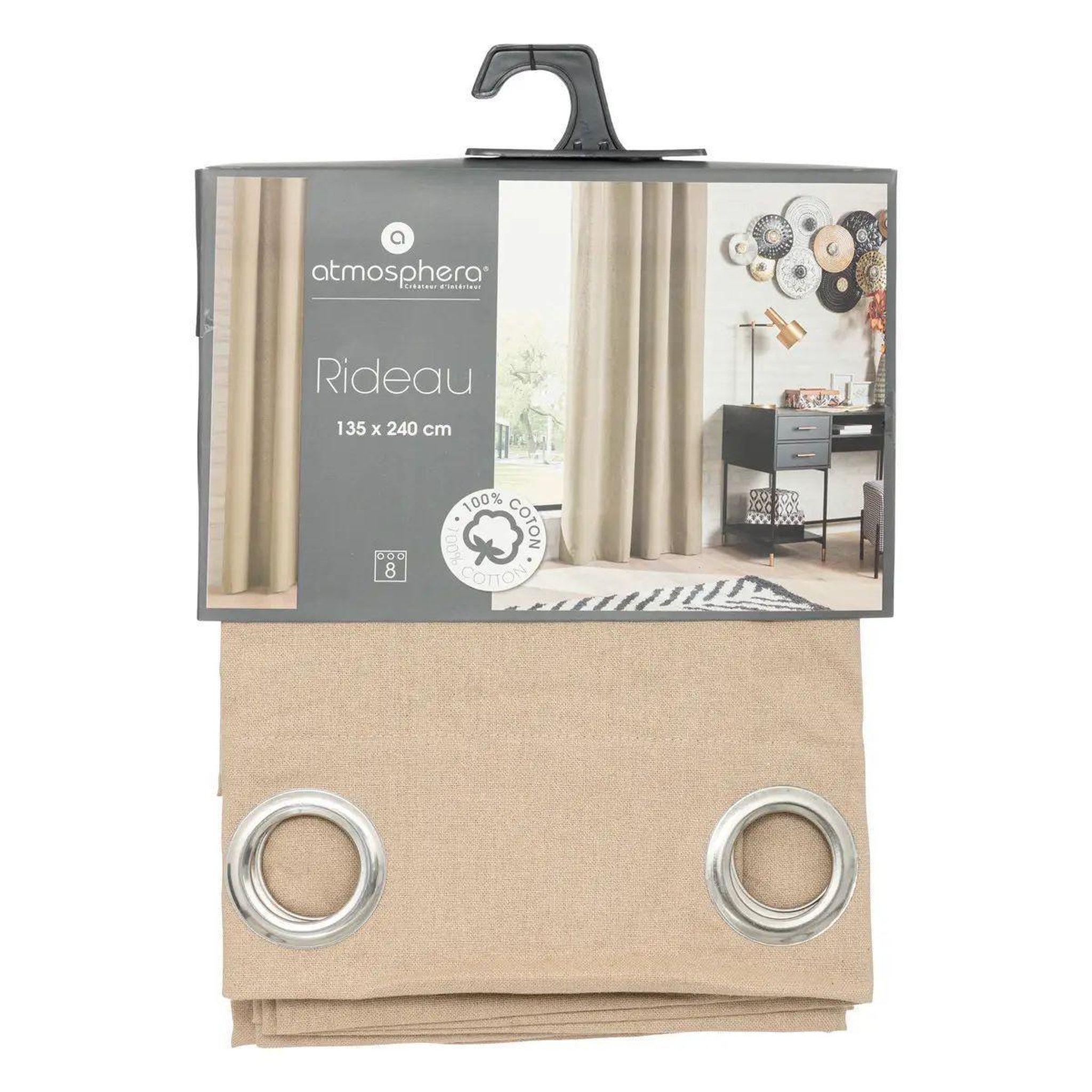 Voir la diapositive 3 : ATMOSPHERA Rideau à oeillets  everly  135x240cm beige lin