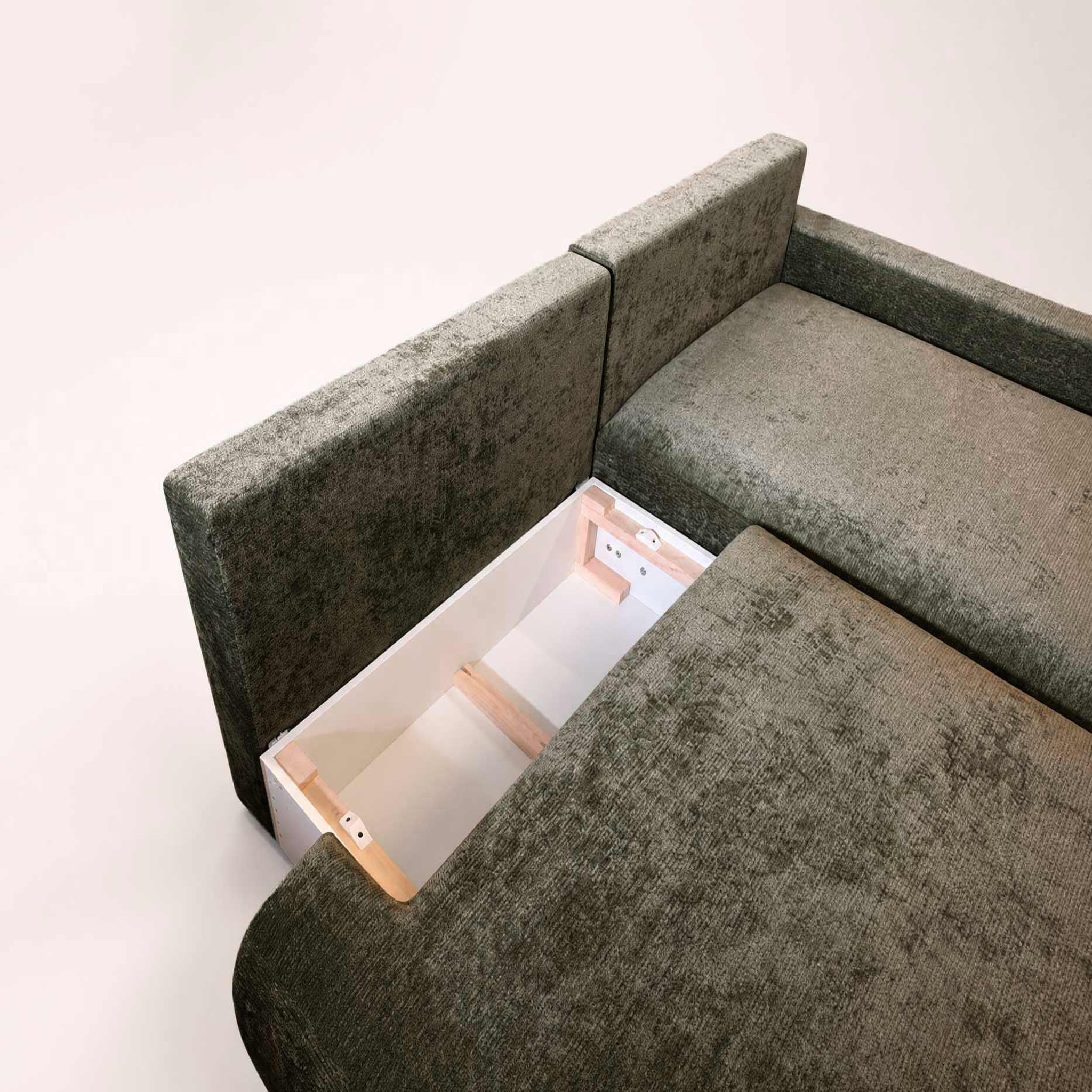 Voir la diapositive 5 : BEST MOBILIER Pivoine - canapé d'angle ouvert droit 4 places convertible avec coffre en tissu texturé