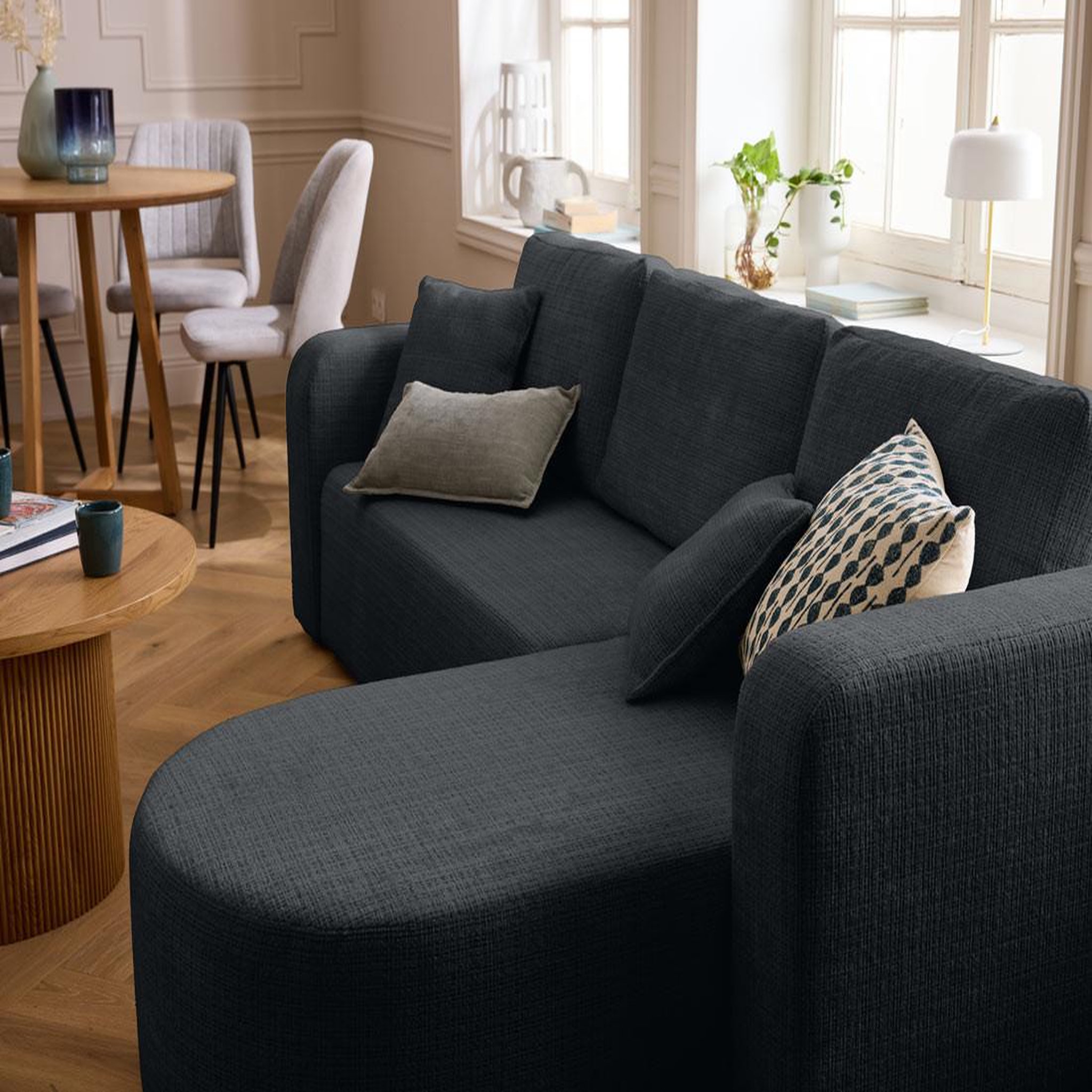 Voir la diapositive 5 : BEST MOBILIER Miro - canapé d'angle réversible - 4 places - convertible avec coffre - en velours texturé