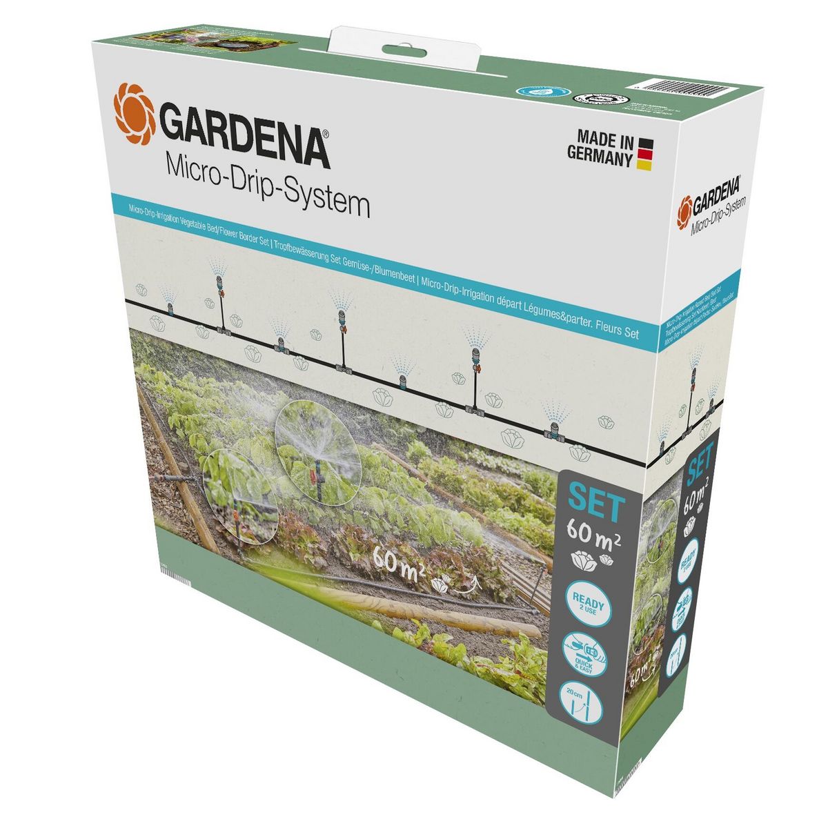 GARDENA Kit d'arrosage goutte à goutte pour Potager - 60m² - READY 2 USE