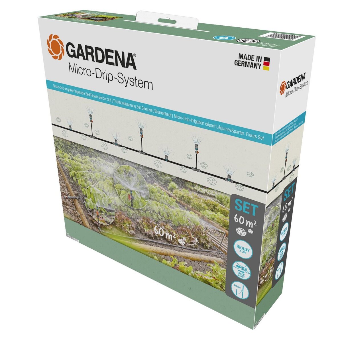 GARDENA Kit d'arrosage goutte à goutte pour Potager - 60m² - READY 2 USE