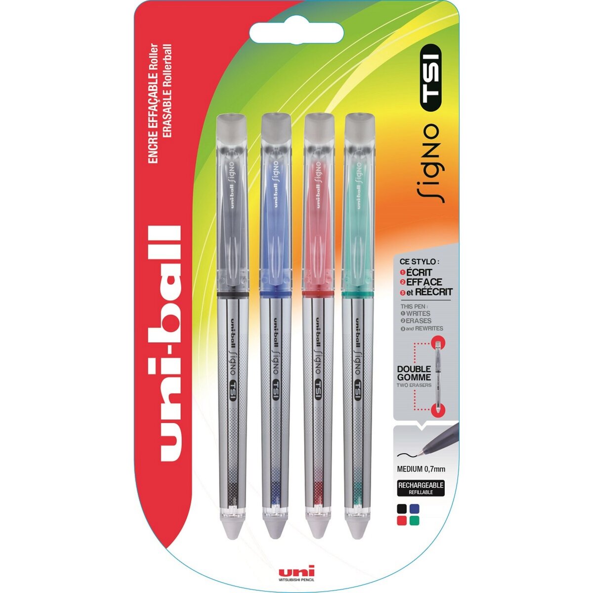 UNI BALL Lot de 4 stylos effaçables Signo TSI